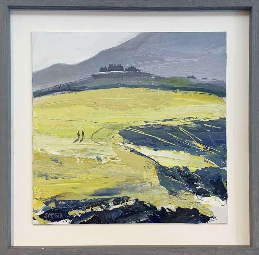 Mwnt - Contemporary Rural Landscape: Framed Acrylic Painting - Brown Landscape Painting by Sian McGill