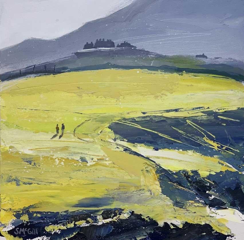 Sian McGill Landscape Painting - Mwnt - Contemporary Rural Landscape: Framed Acrylic Painting