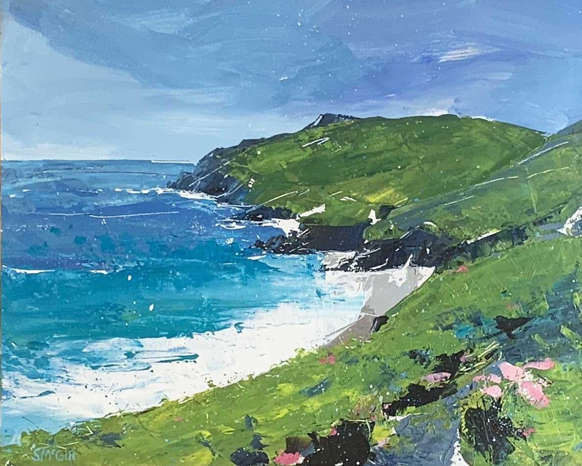 Sian McGill Landscape Painting - Porthchapel - Contemporary Rural Landscape: Framed Acrylic Painting