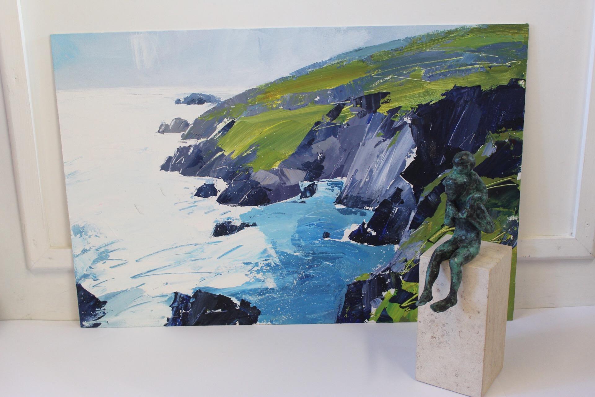 St. Nons BY SIAN MCGILL, Original Seascape Painting, Bright Art, Blue Art, Green For Sale 4