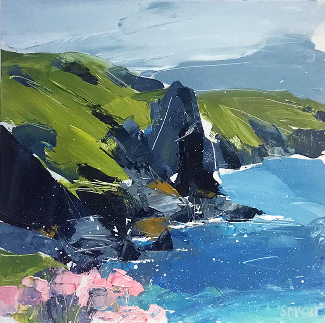 Sian McGill Landscape Painting - The Rumps - contemporary seaside landscape acrylic on board 