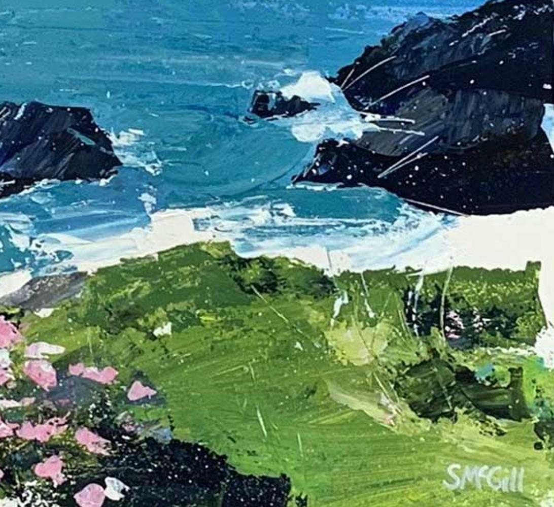 Tintagel - Paysage britannique contemporain : peinture à l'acrylique encadrée  - Painting de Sian McGill