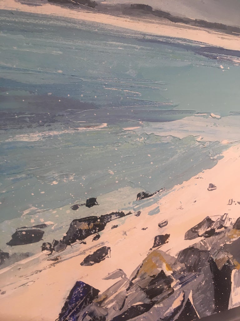 Tresco - landscape acrylic coastline framed  - Contemporary Painting by Sian McGill