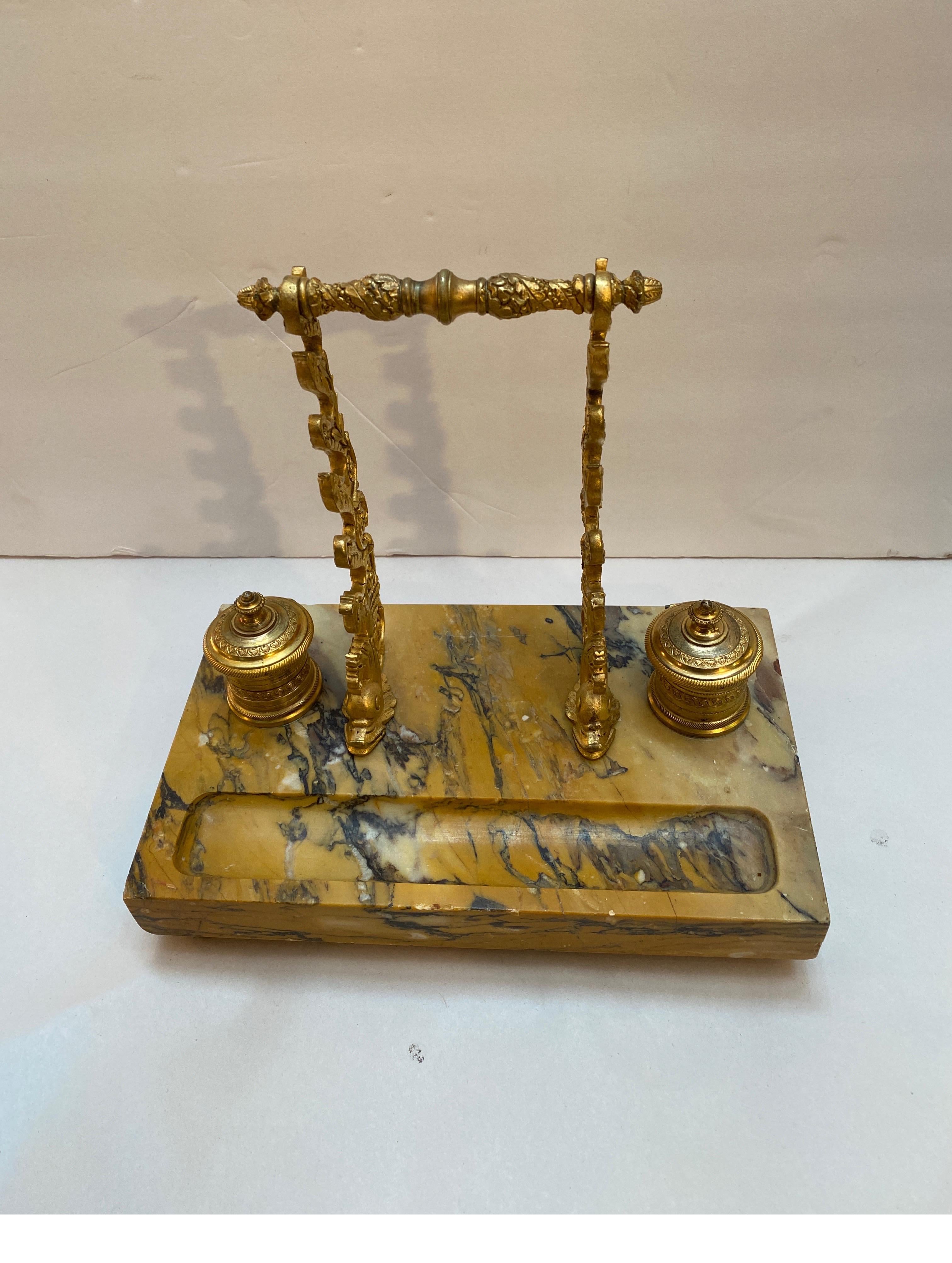 Siena Marble and Ormolu Double Inkstand Late 19th Century For Sale 6