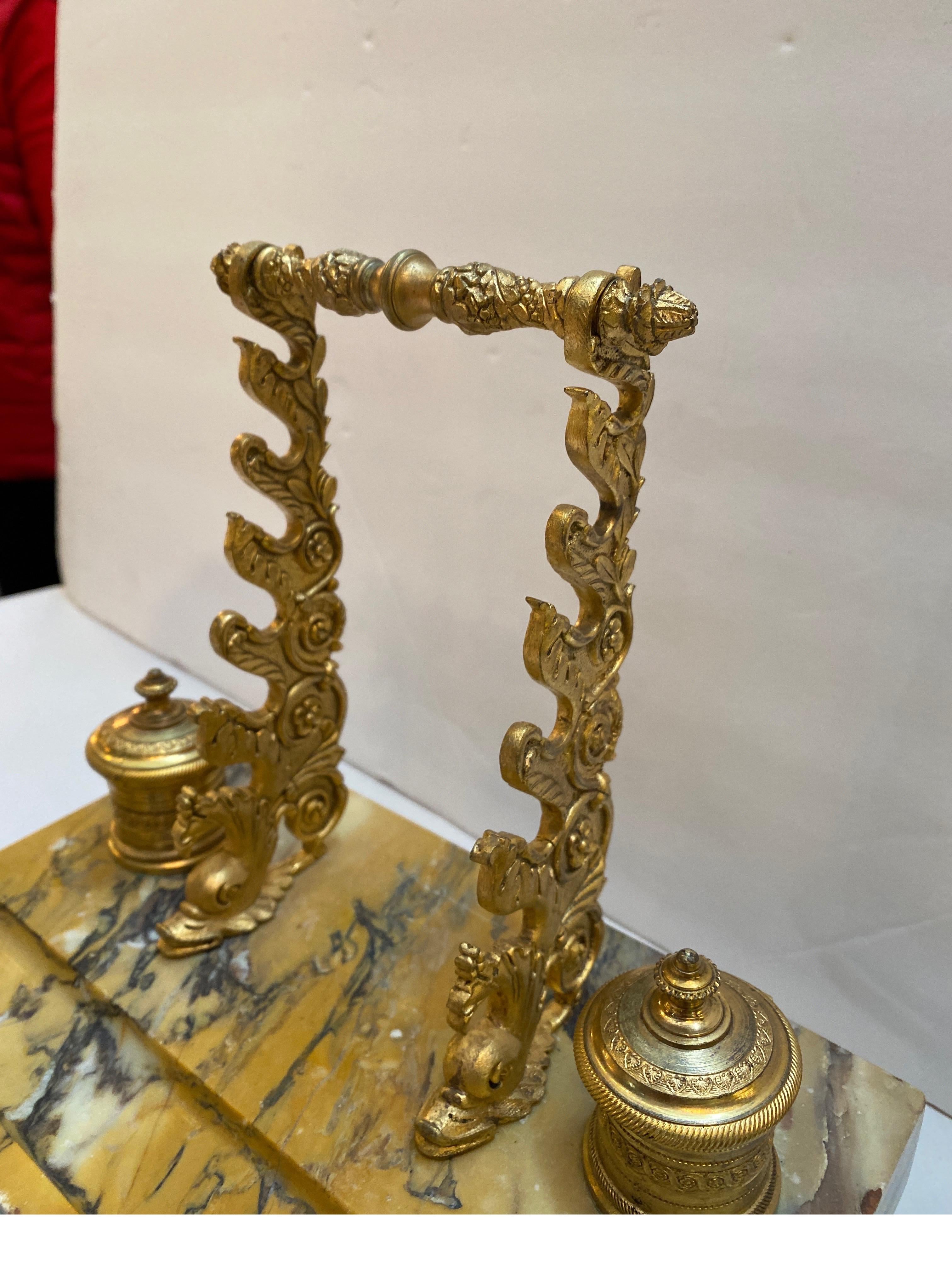 French Siena Marble and Ormolu Double Inkstand Late 19th Century For Sale