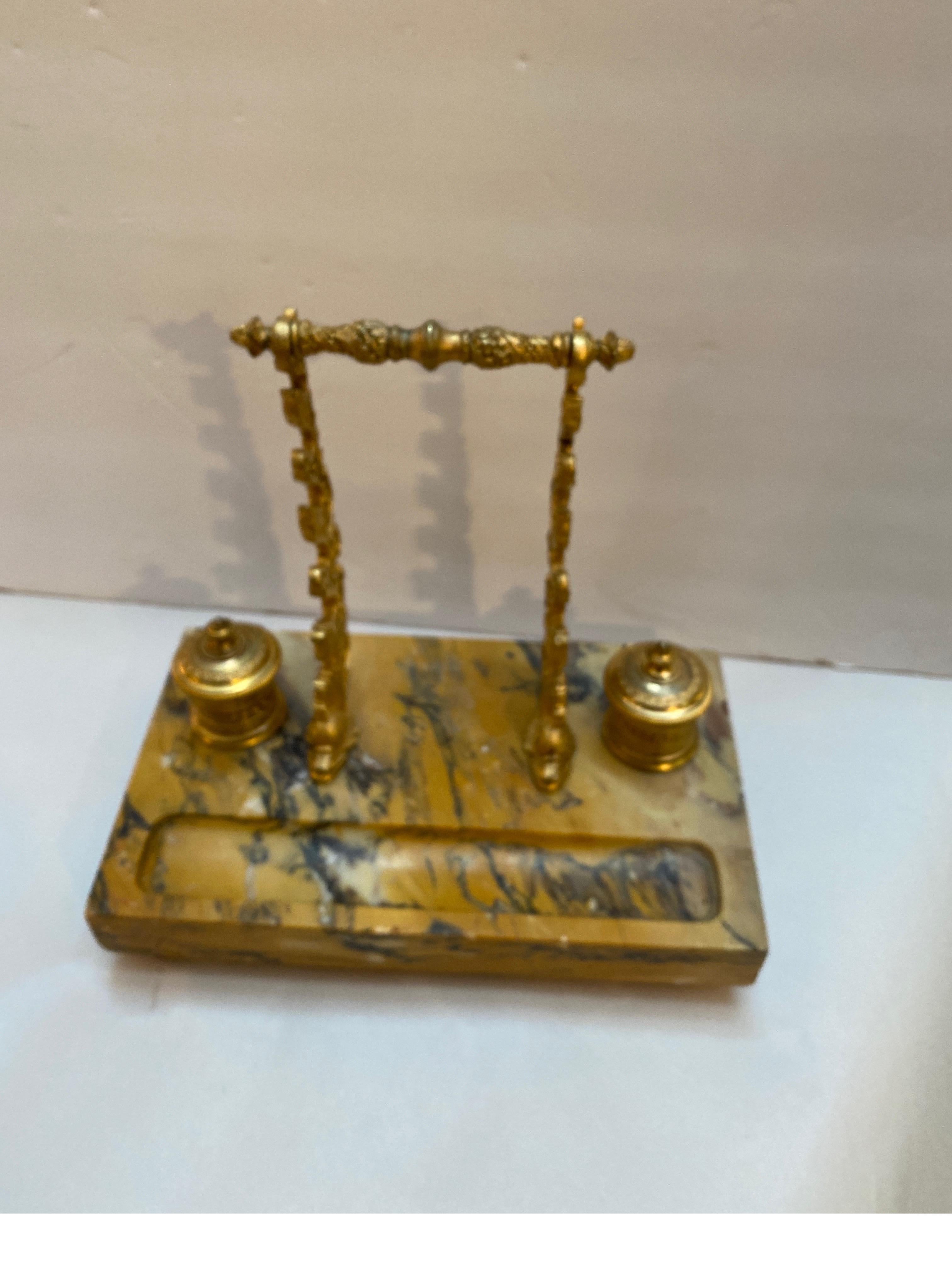 Siena Marble and Ormolu Double Inkstand Late 19th Century For Sale 1