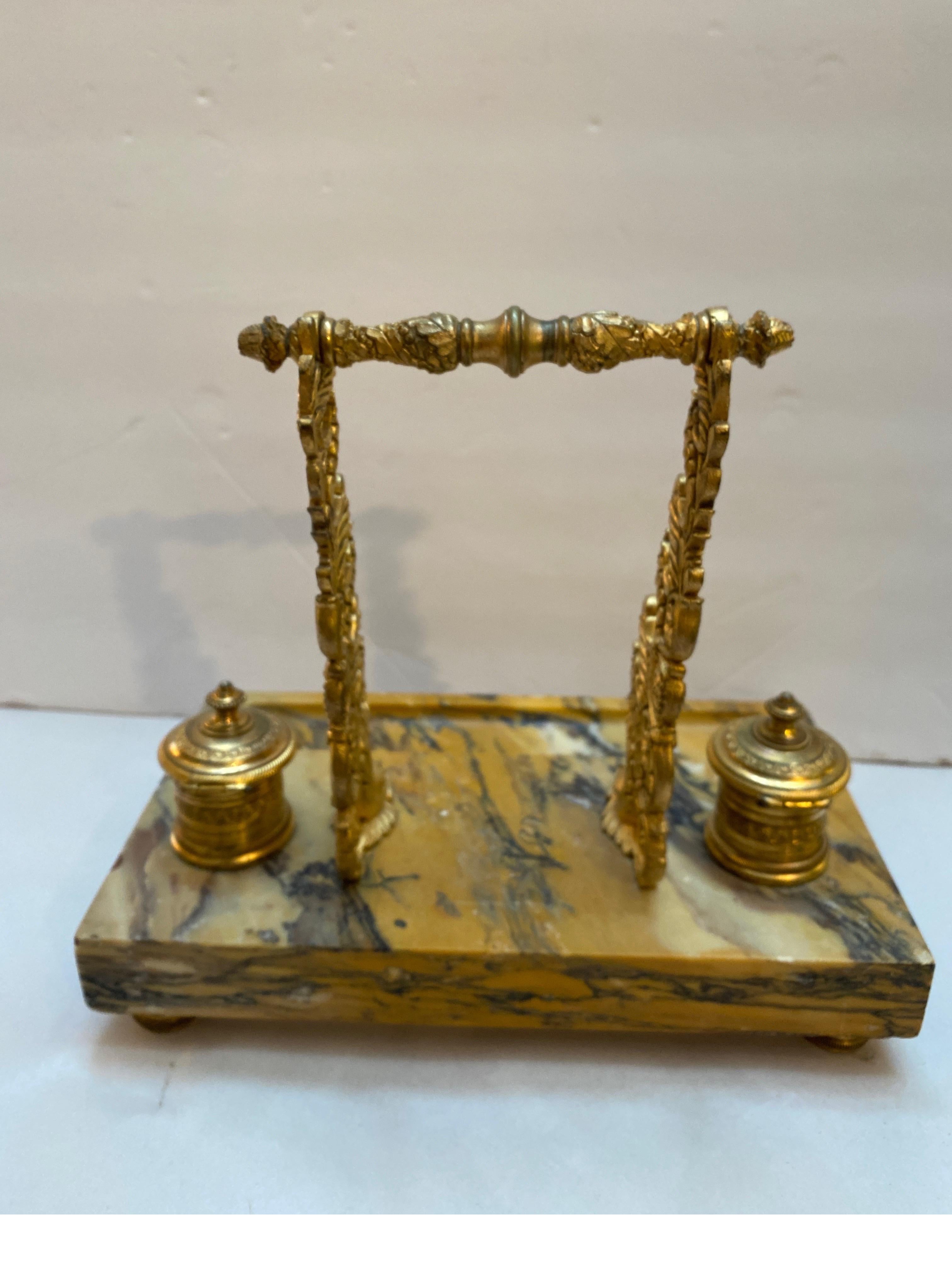 Siena Marble and Ormolu Double Inkstand Late 19th Century For Sale 3