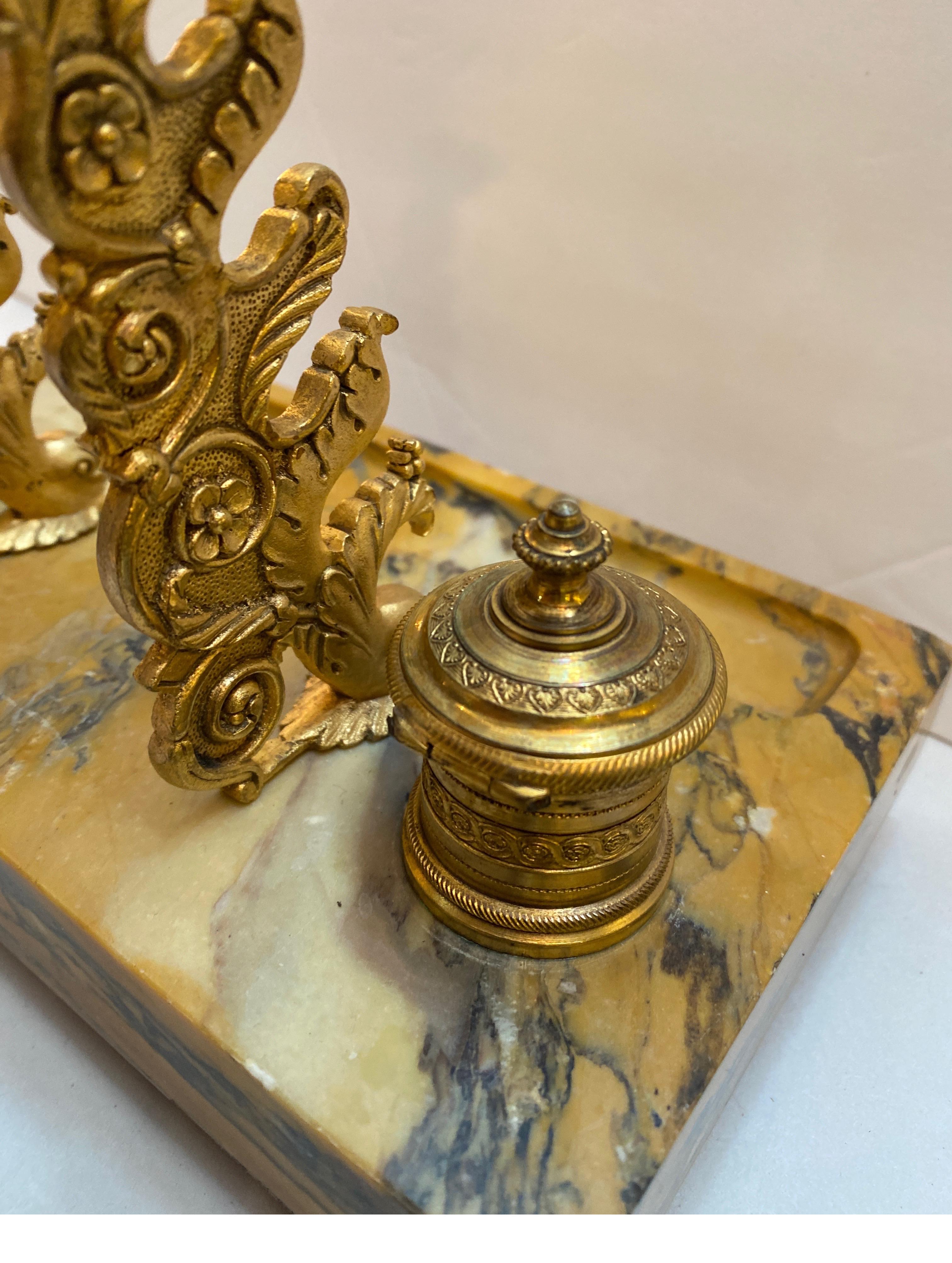 Siena Marble and Ormolu Double Inkstand Late 19th Century For Sale 4