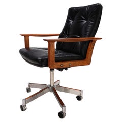 Sibast leather and teak office chair by Arne Vodder, 1960