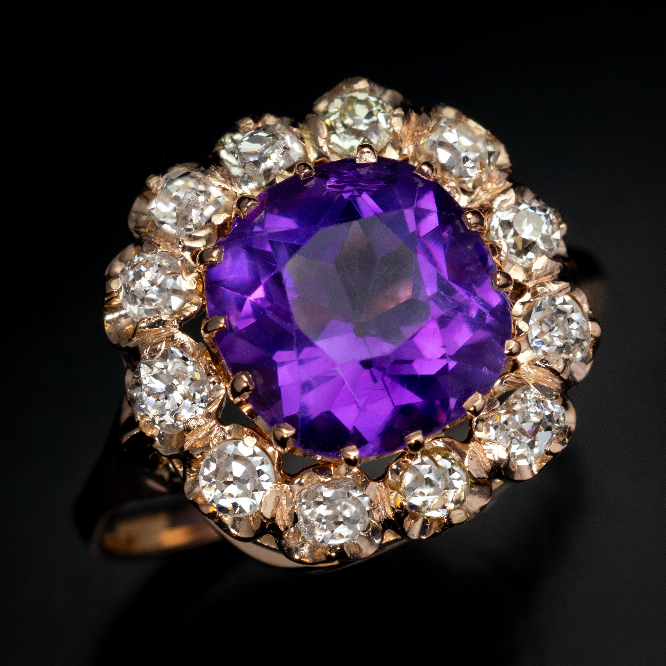 Anillo Antiguo Amatista Siberiana Diamante en Excelente Estado en Chicago, IL