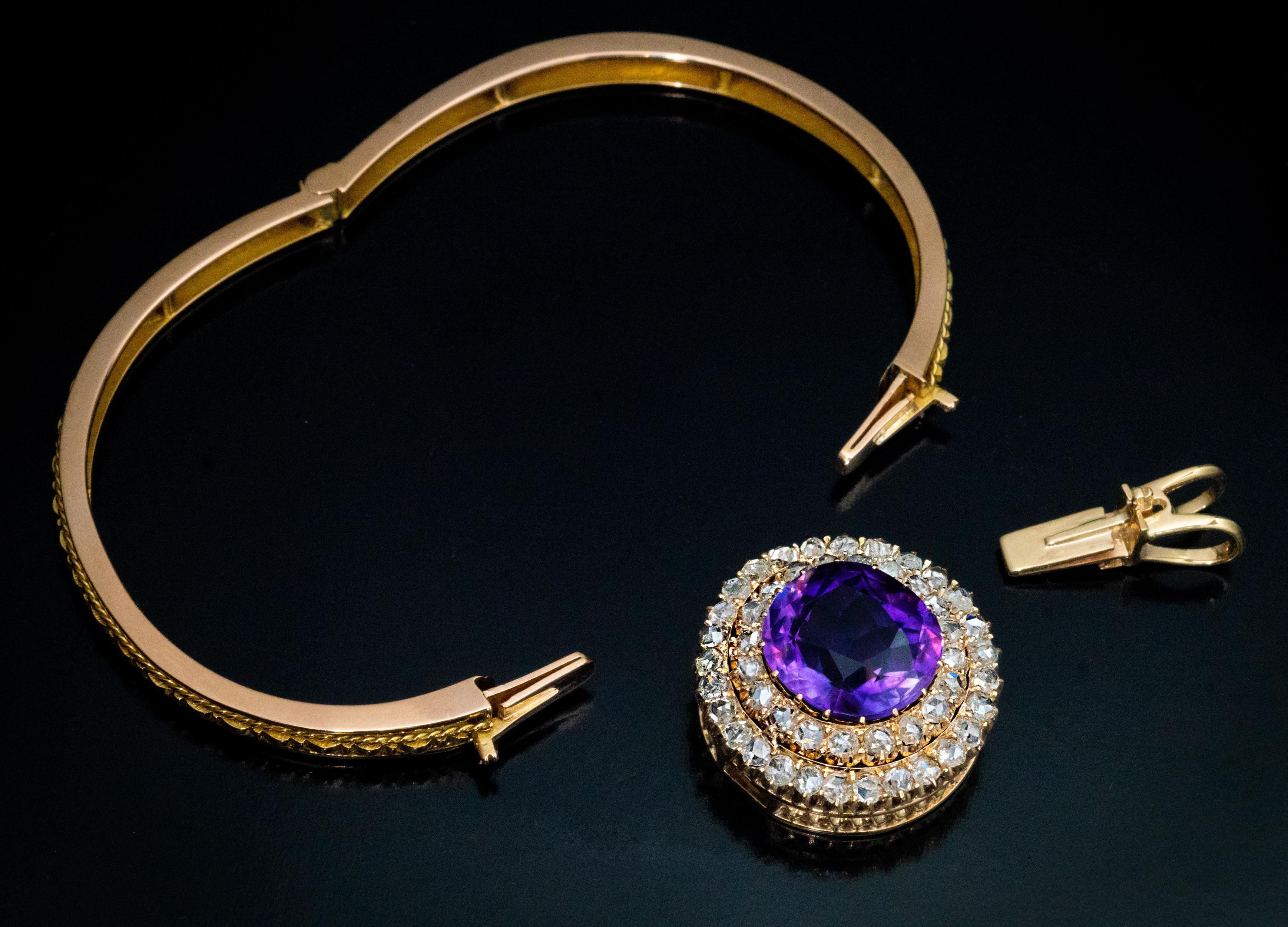 Rose Cut Siberian Amethyst Diamond Convertible Bracelet / Necklace