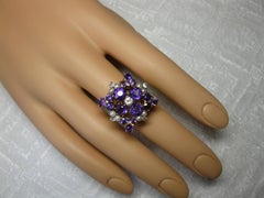 Siberian Amethyst Diamond Pearl Cocktail Ring, 14K Gold, Estate Gem