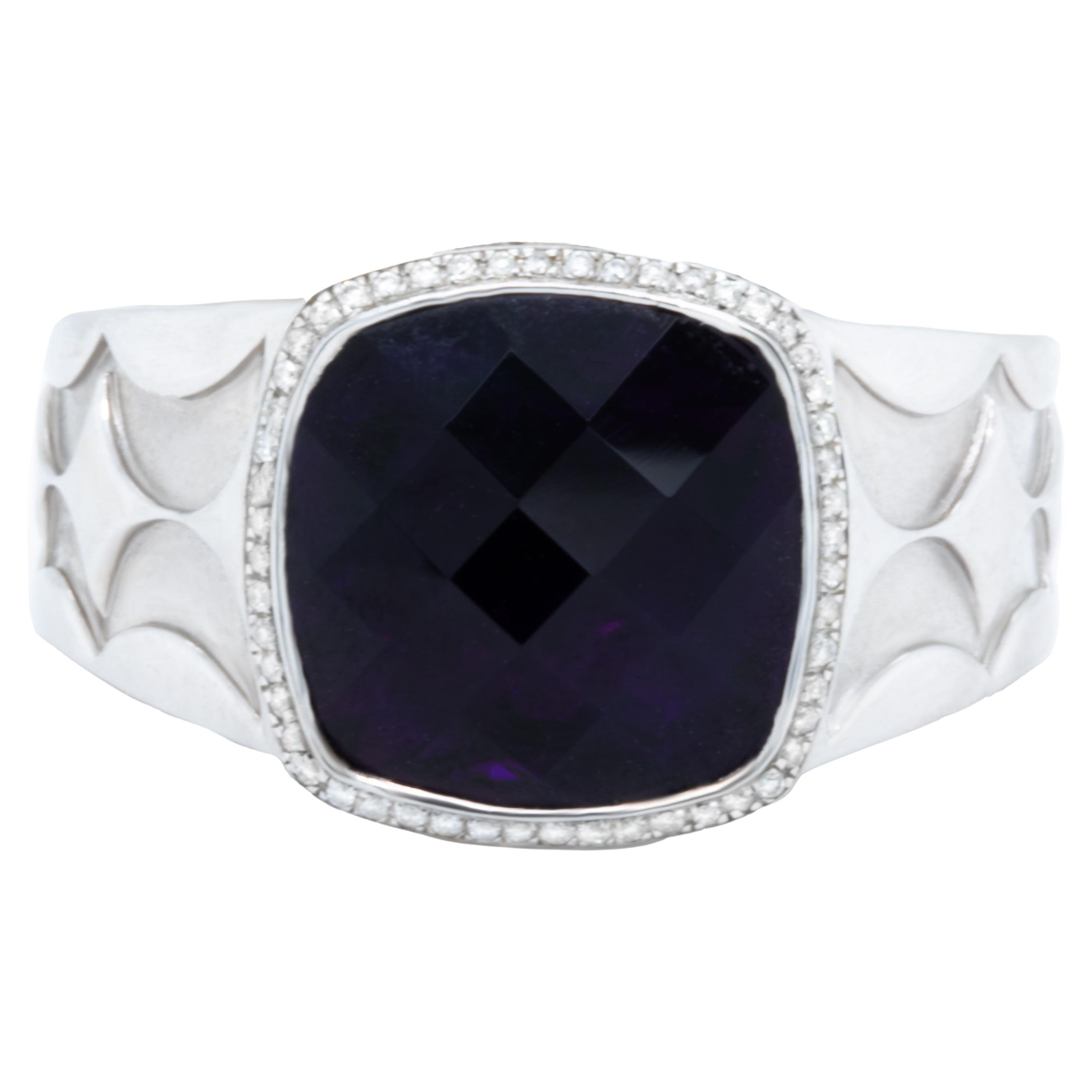Siberian Amethyst Ring With Diamonds 12.20 Carats 14K White Gold For Sale