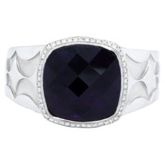 Siberian Amethyst Ring With Diamonds 12.20 Carats 14K White Gold