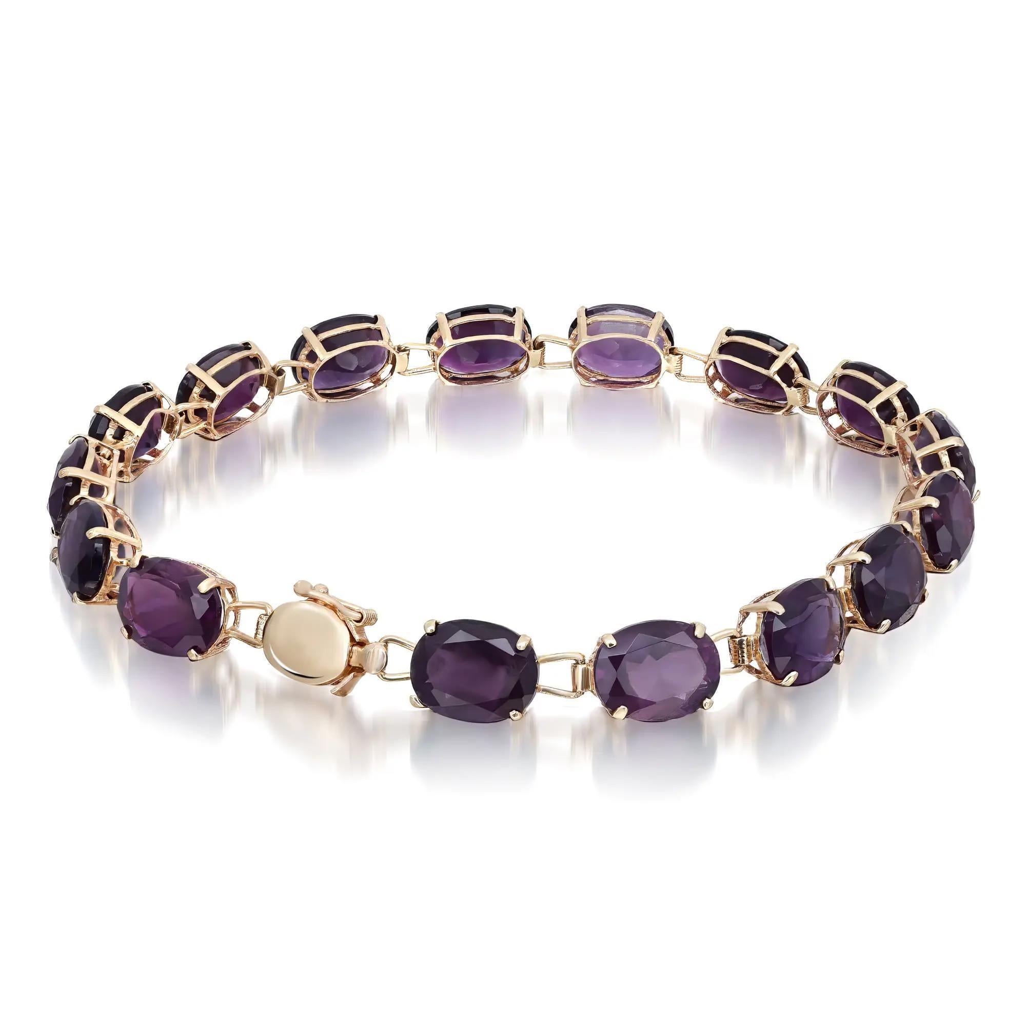 Modern Siberian Amethyst Tennis Bracelet 14K Yellow Gold 30Cttw 7.5 inches