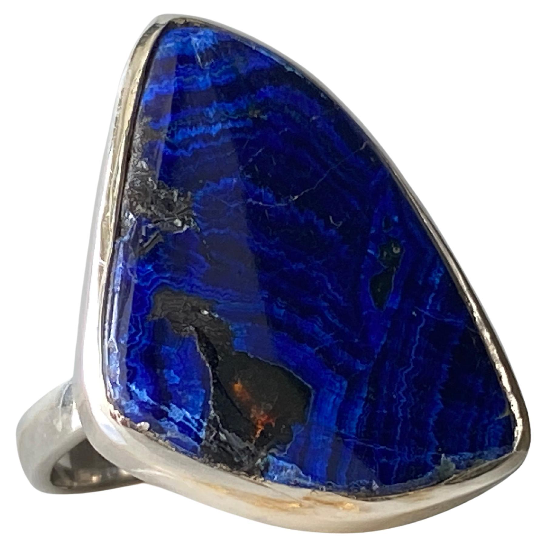 Siberian azurite silver ring For Sale
