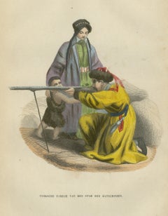 Siberian Family of the Kachintsy, Antique Hand-Colored Print, Berghaus, 1854