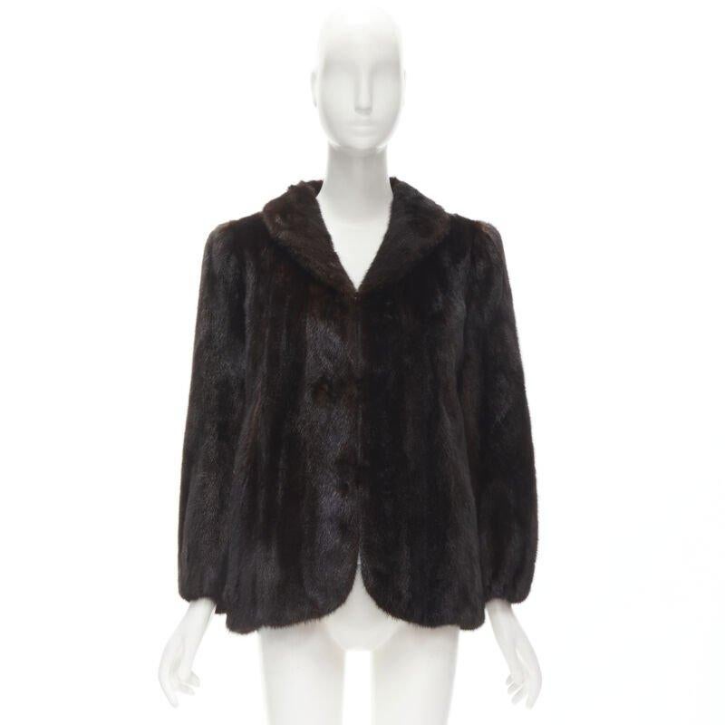 SIBIRISCHES PELZGESCHÄFT HONG KONG  Fell dunkelbraun kurz Schalkragen kurze Jacke S im Angebot 6