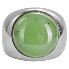 Retro Siberian Jade & 18K White Gold Ring Mid-Century