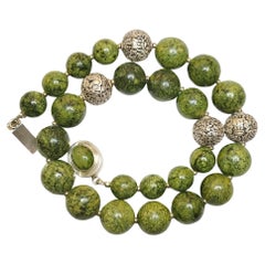 Siberian Serpentine Beaded Necklace 20.5" with Sterling Silver Serpentine Clasp
