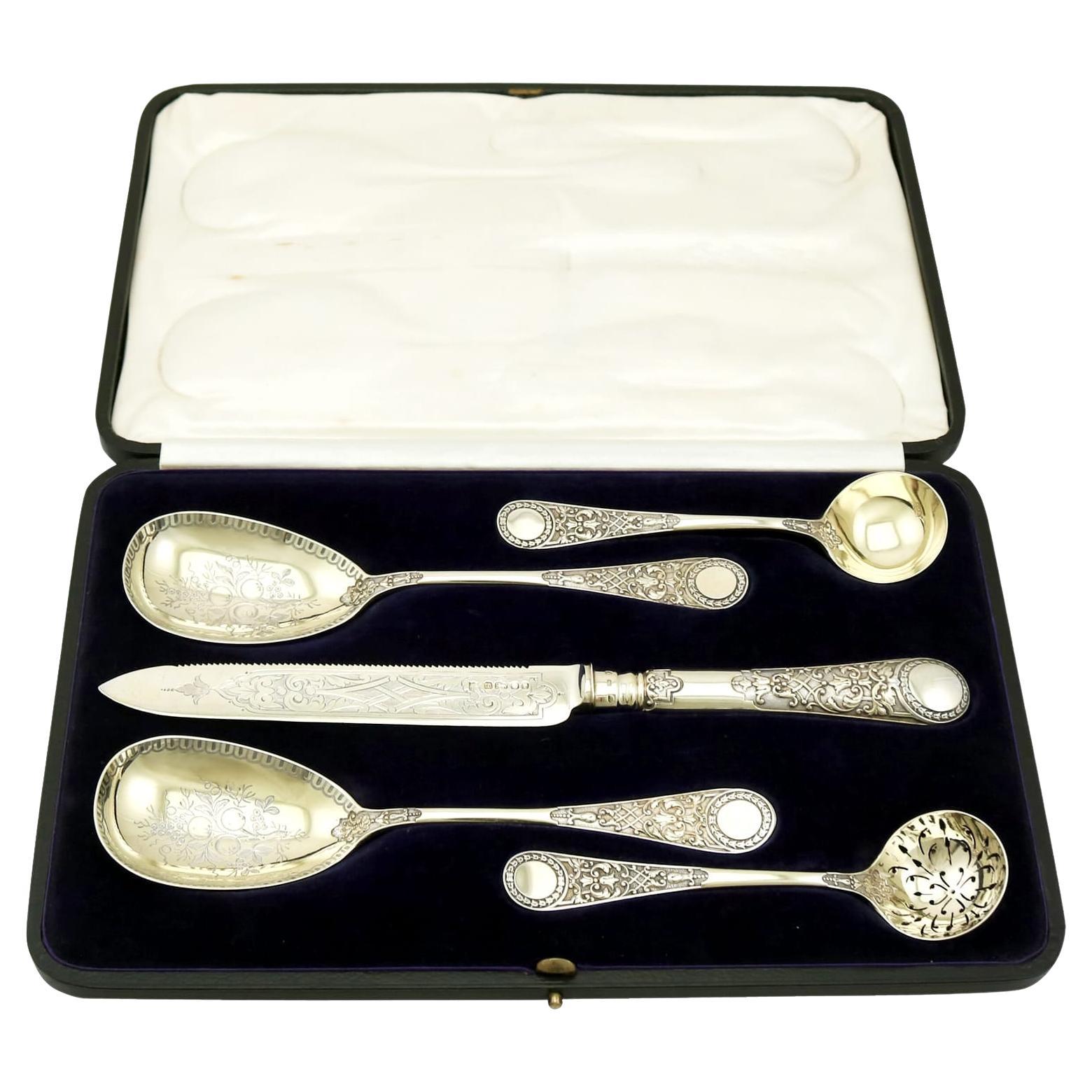 Sibray, Hall & Co Antique Victorian Sterling Silver Fruit Serving Set For Sale