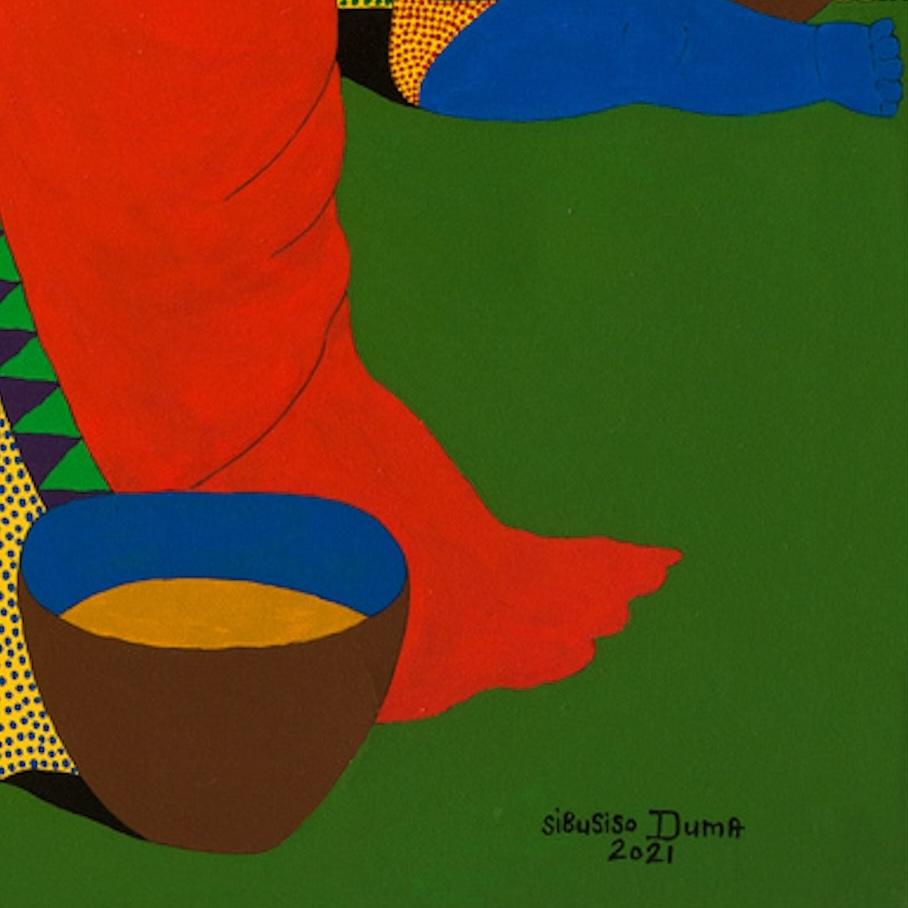 Ukuvova (per filtrare o spremere) - Figurative Painting Beige di Sibusiso Duma 