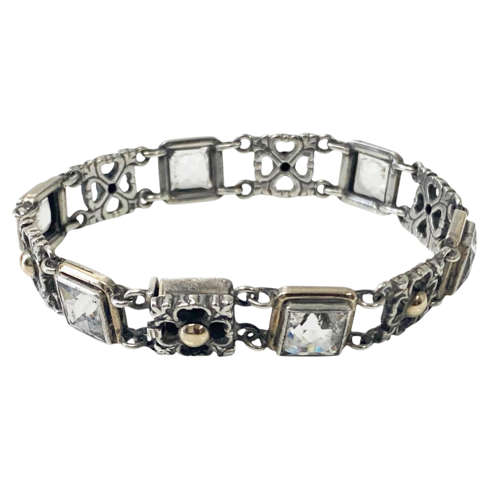 Sibyl Dunlop Signed Rock Crystal Sterling and Gold Bracelet C.1960