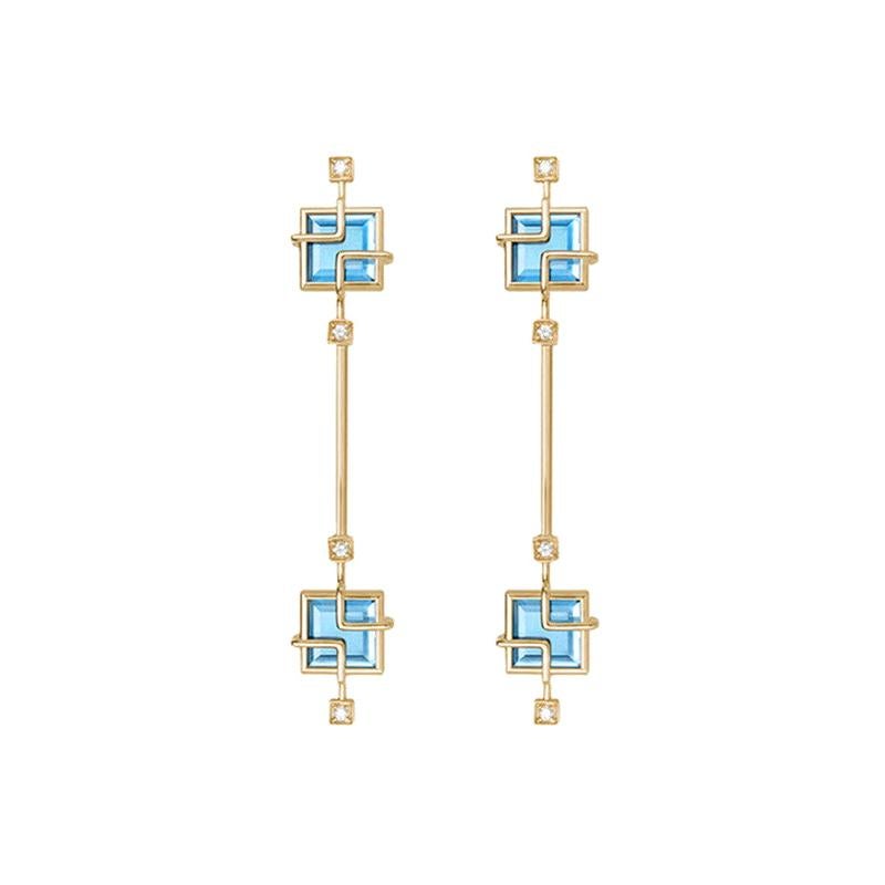 Toccata Earrings Topaz and Diamond in Yellow Gold 18 Karat For Sale