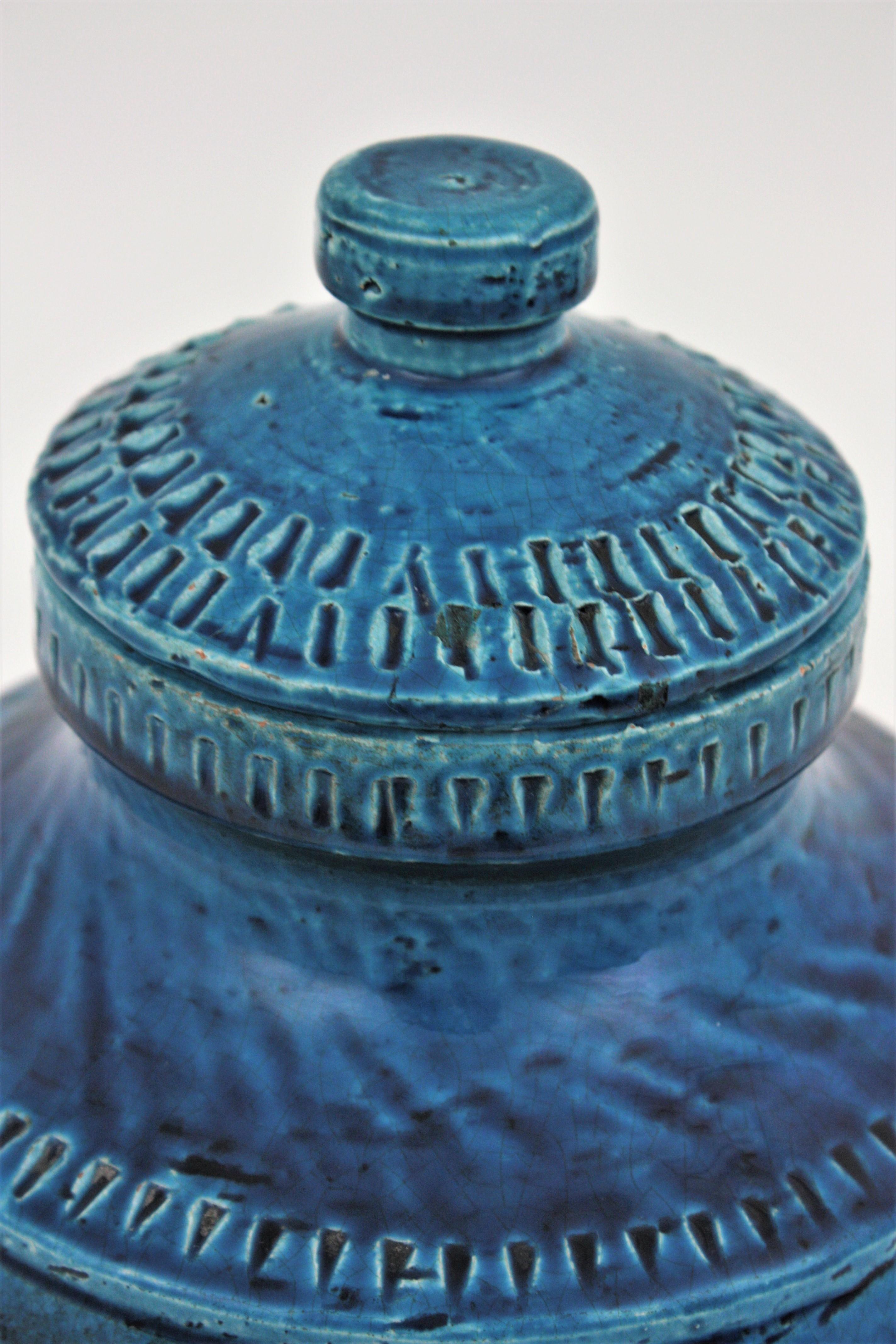 Grand récipient/boîte à couvercle Sic Rimini en céramique émaillée bleue de style Bitossi Aldo Londi en vente 4