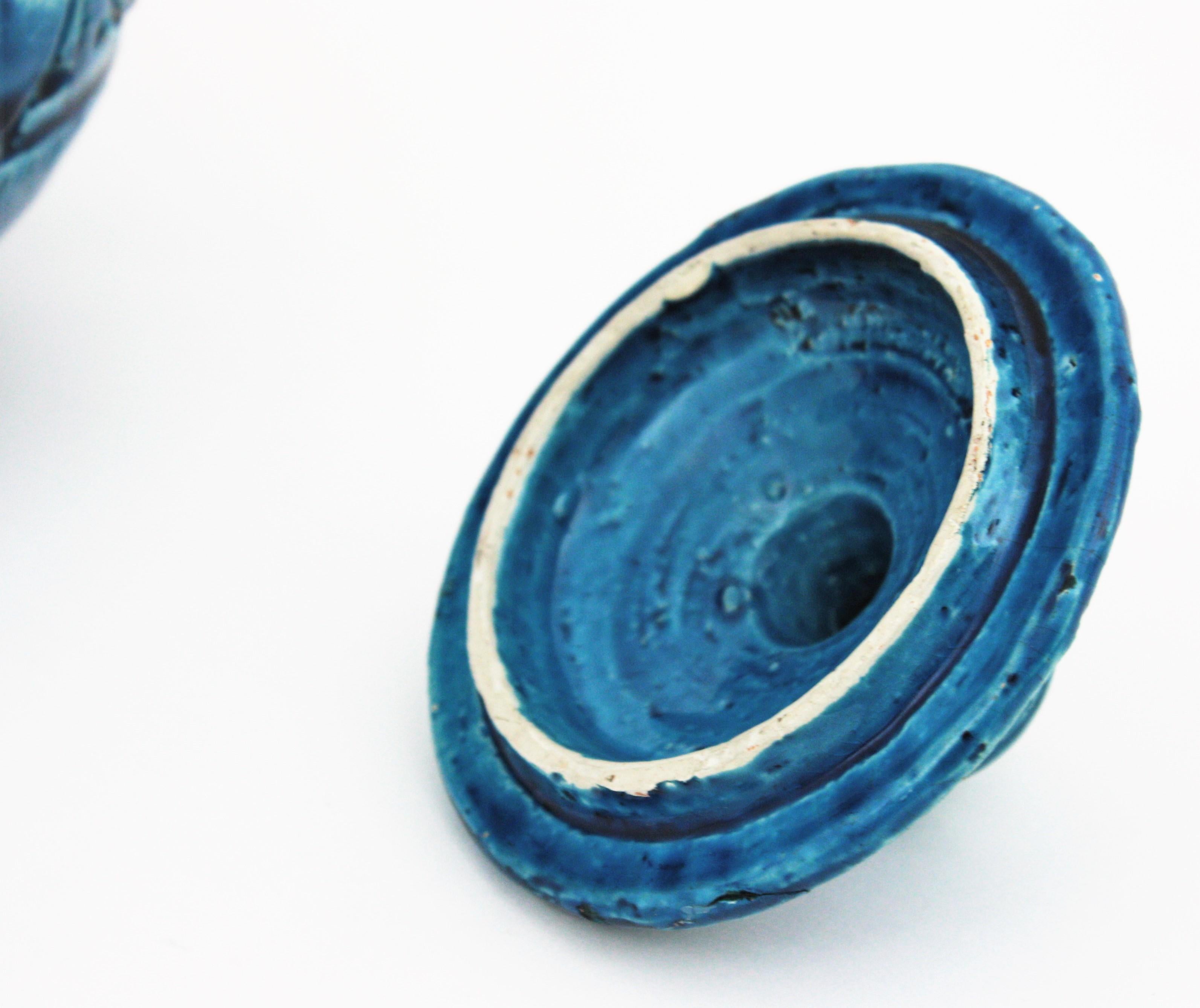 Grand récipient/boîte à couvercle Sic Rimini en céramique émaillée bleue de style Bitossi Aldo Londi en vente 5