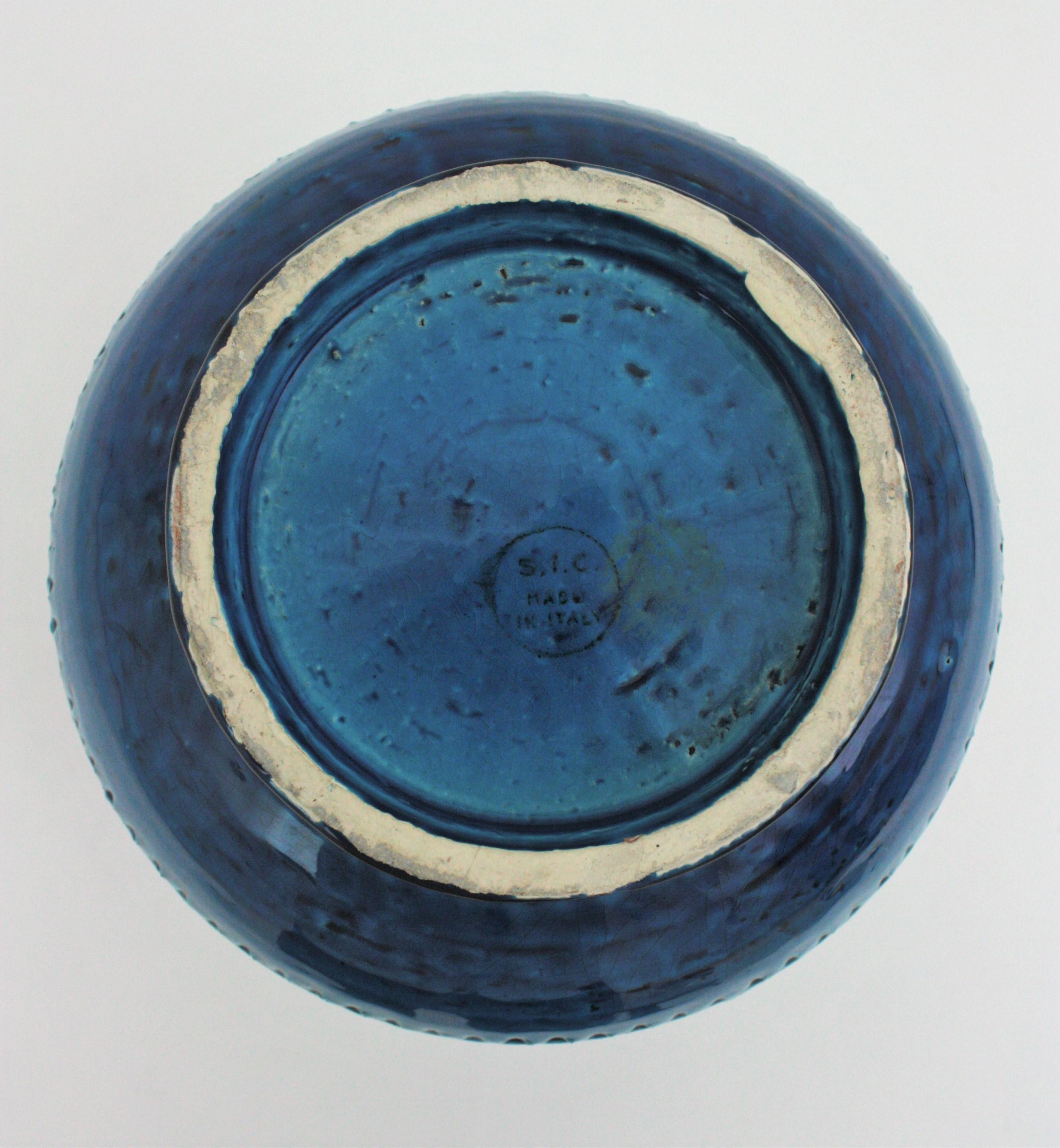 Sic Rimini Blu Glazed Ceramic Large Lidded Vessel / Box Bitossi Aldo Londi Style For Sale 8