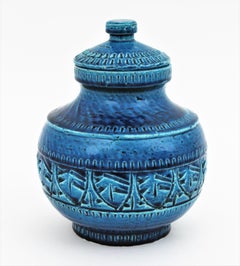 Sic Rimini Blu Glazed Ceramic Large Lidded Vessel / Box Bitossi Aldo Londi Style