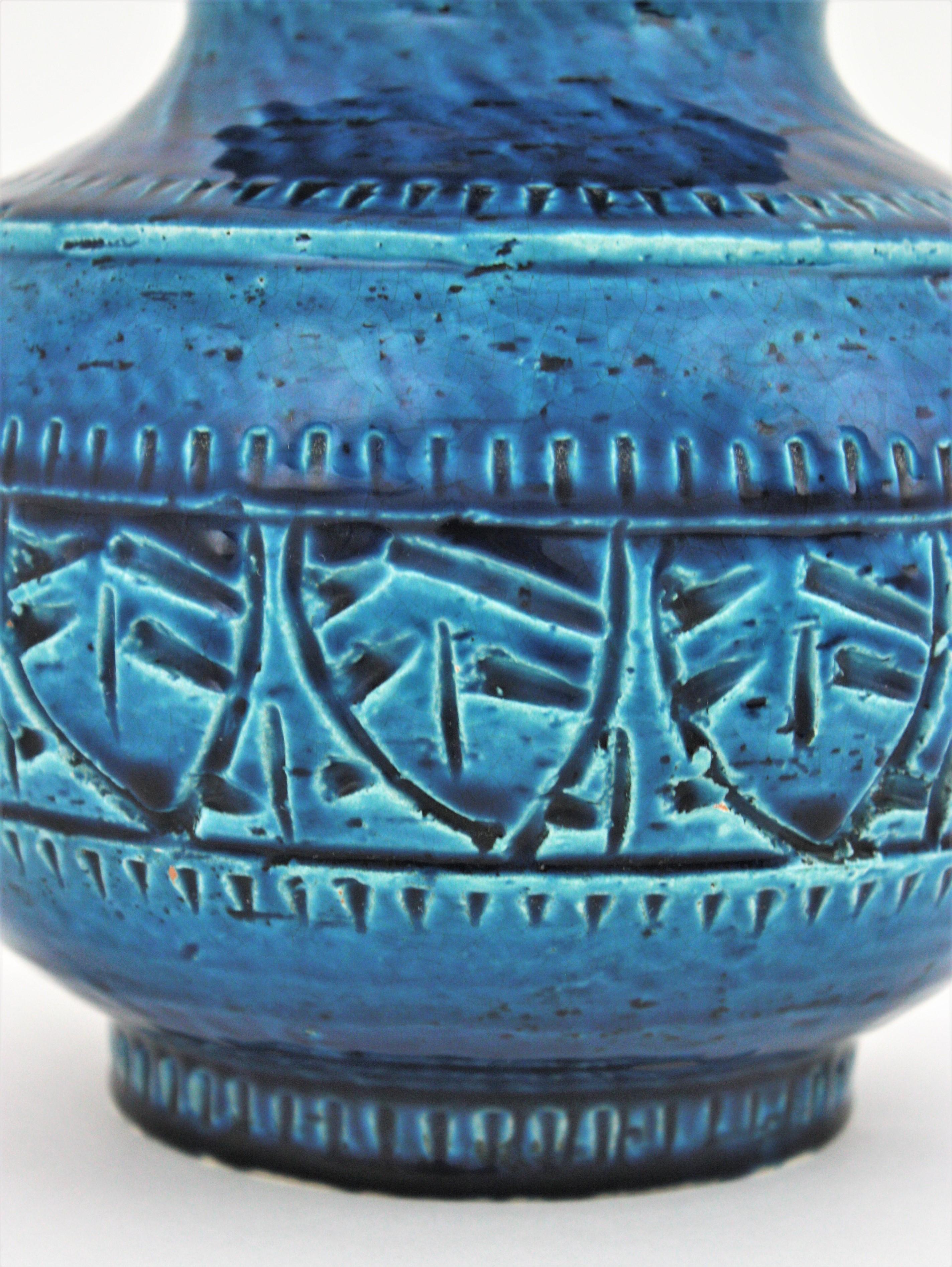 Italian Sic Rimini Blu Glazed Ceramic Large Lidded Vessel / Box Bitossi Aldo Londi Style For Sale