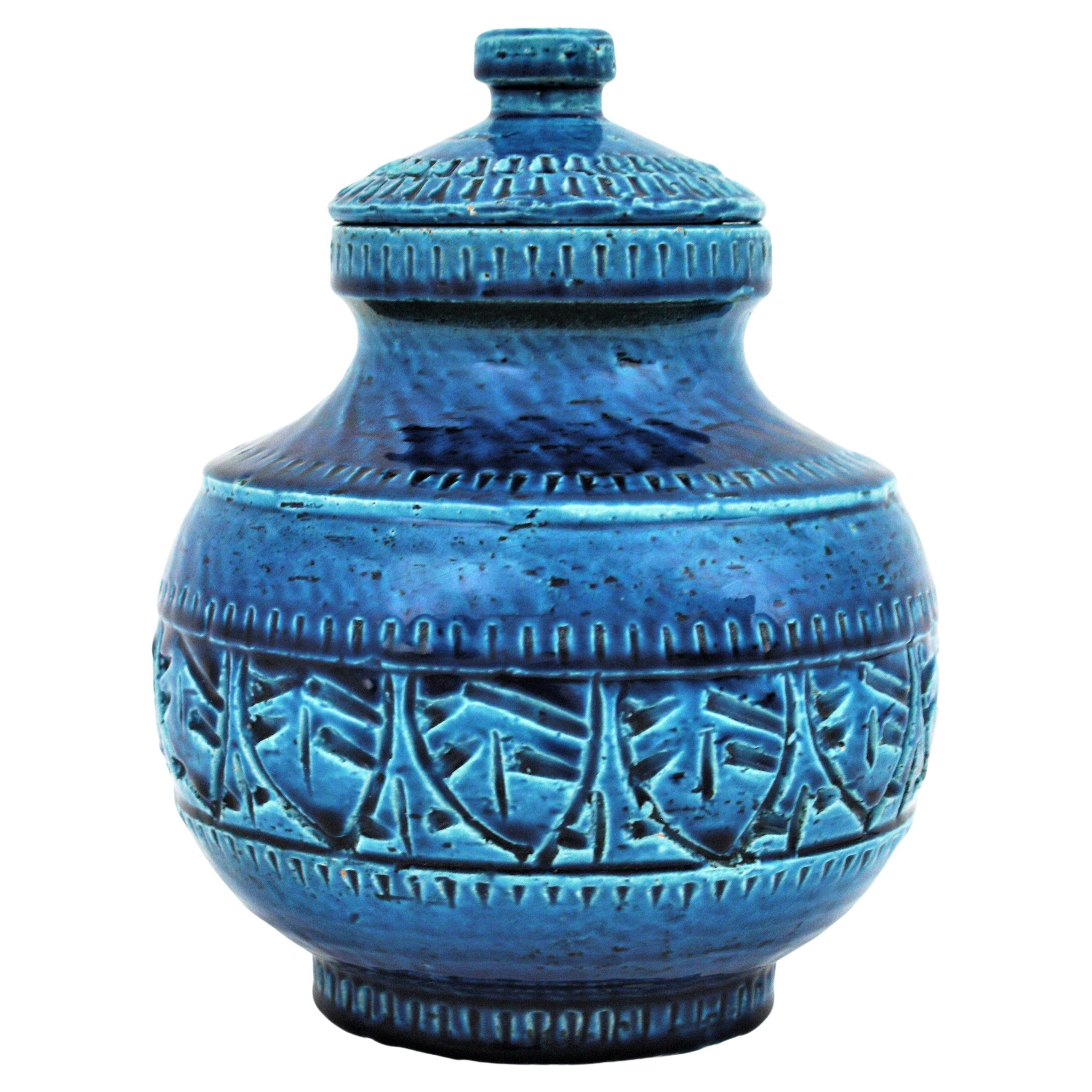 Sic Rimini Blu Glazed Ceramic Large Lidded Vessel / Box Bitossi Aldo Londi Style