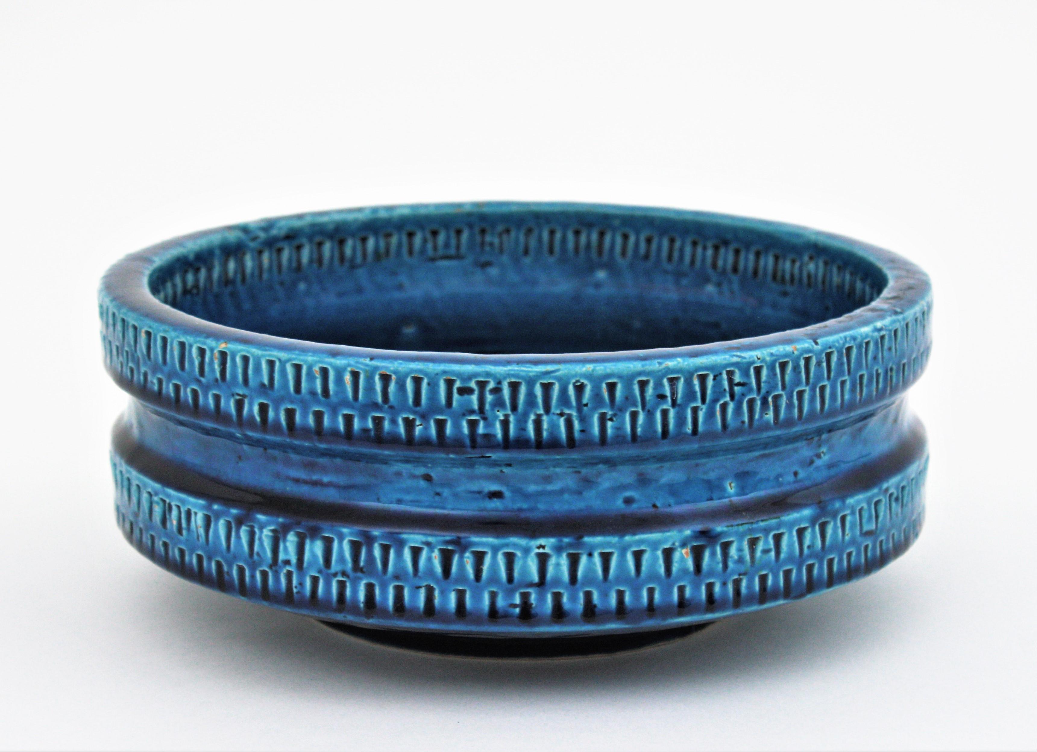 Grand bol de centre de table en céramique émaillée bleue SIC Rimini, style Bitossi Aldo Londi 2