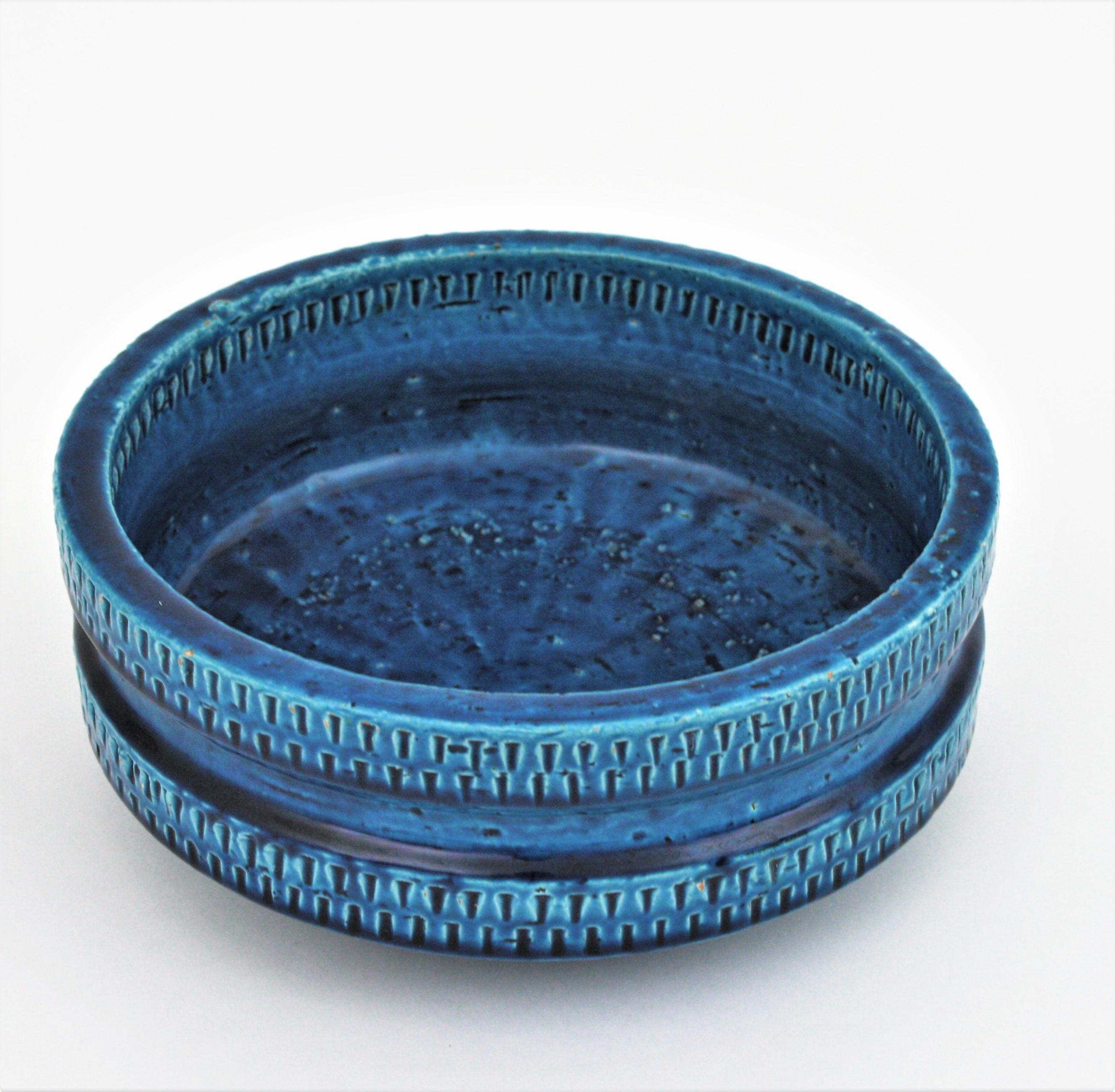 Grand bol de centre de table en céramique émaillée bleue SIC Rimini, style Bitossi Aldo Londi 3