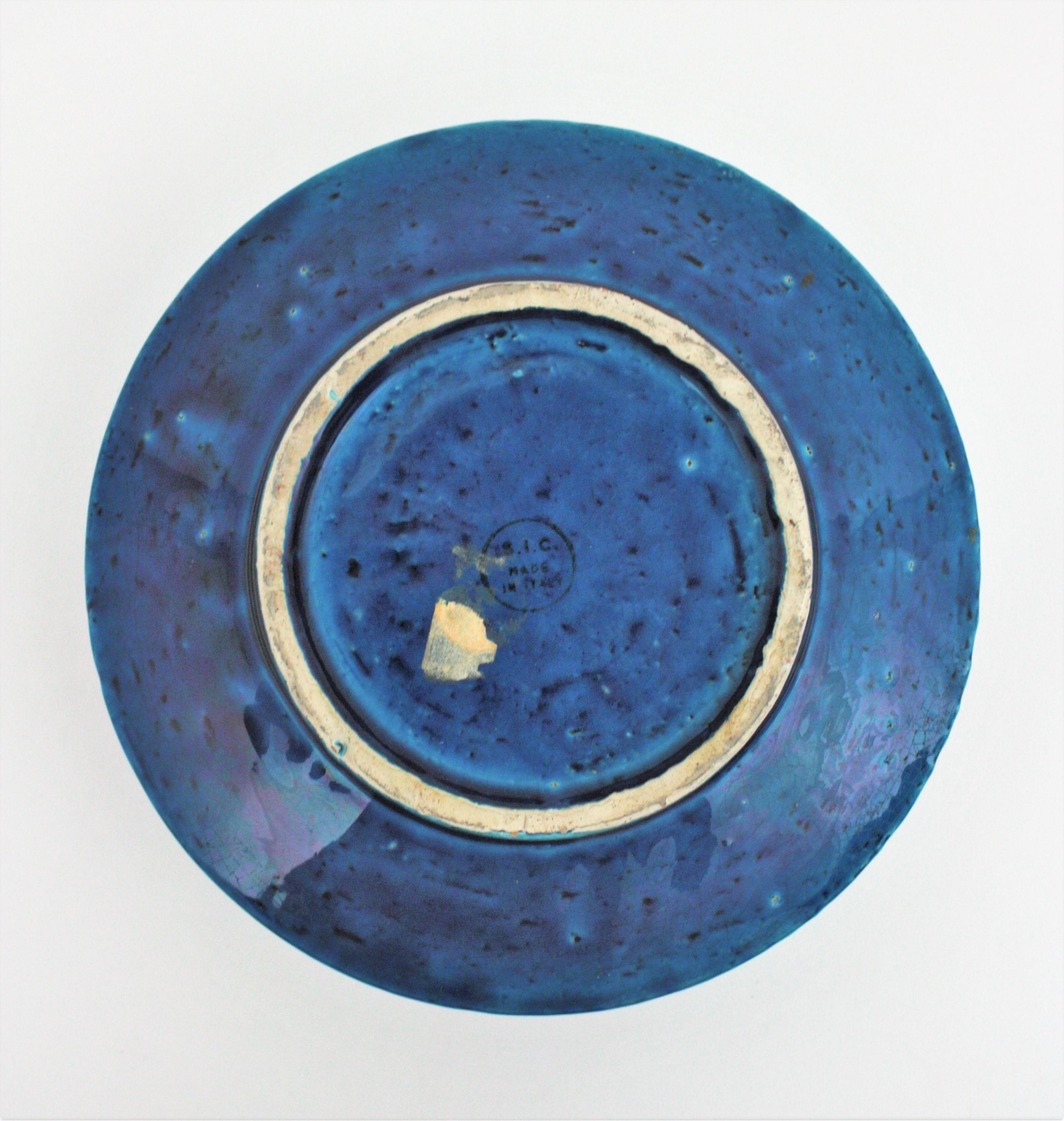 Grand bol de centre de table en céramique émaillée bleue SIC Rimini, style Bitossi Aldo Londi 4