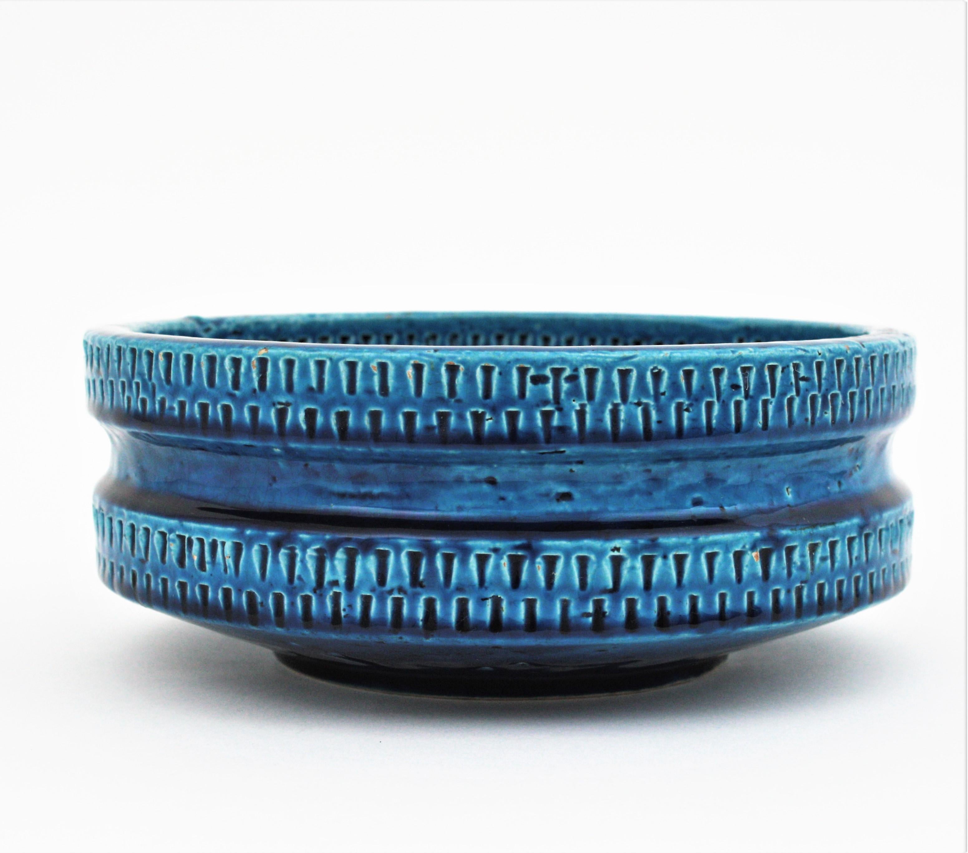 Mid-Century Modern SIC Rimini Blue Glazed Ceramic Large Centerpiece Bowl, Bitossi Aldo Londi Style