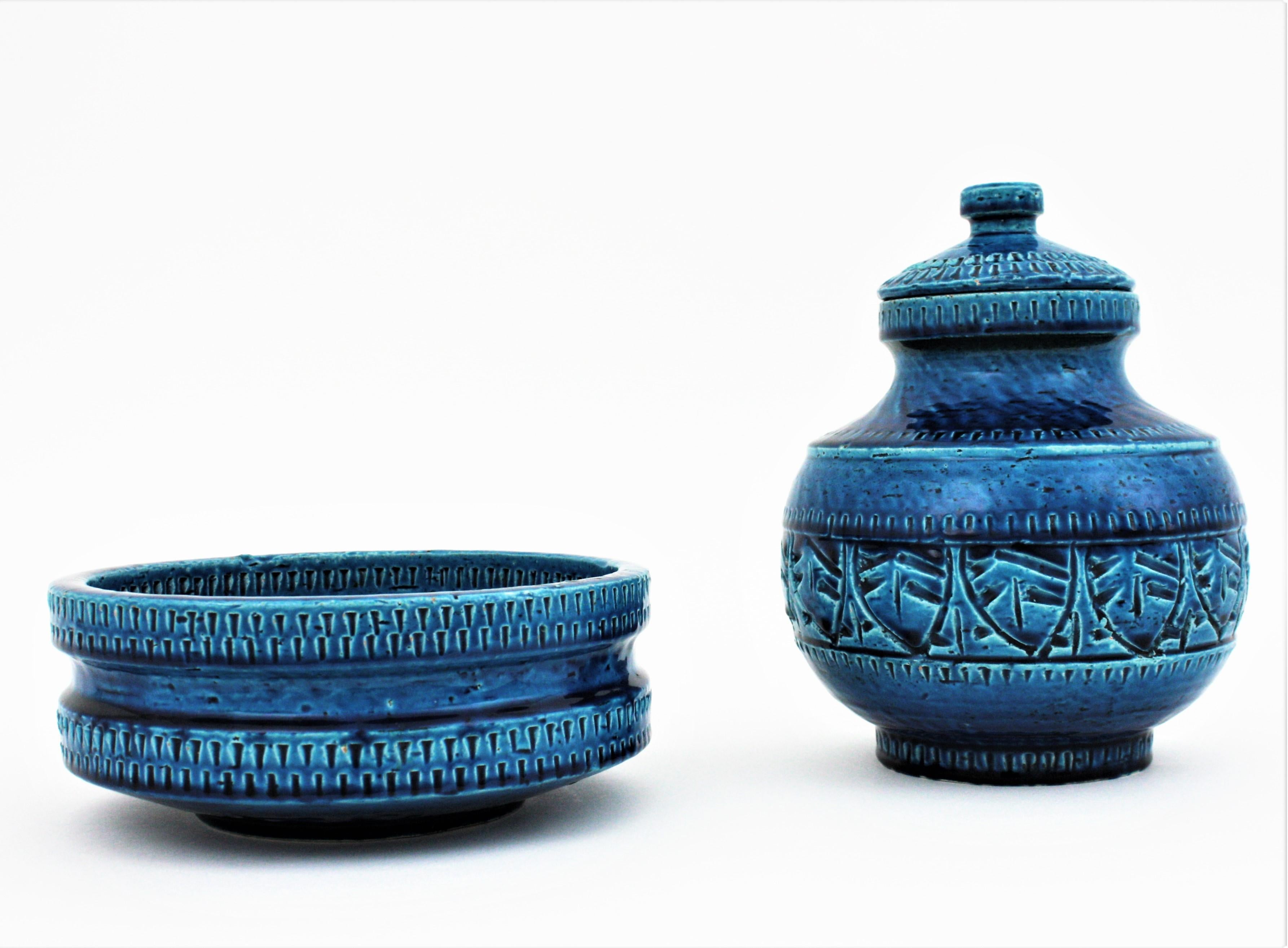 SIC Rimini Blue Glazed Ceramic Large Centerpiece Bowl, Bitossi Aldo Londi Style In Good Condition In Barcelona, ES