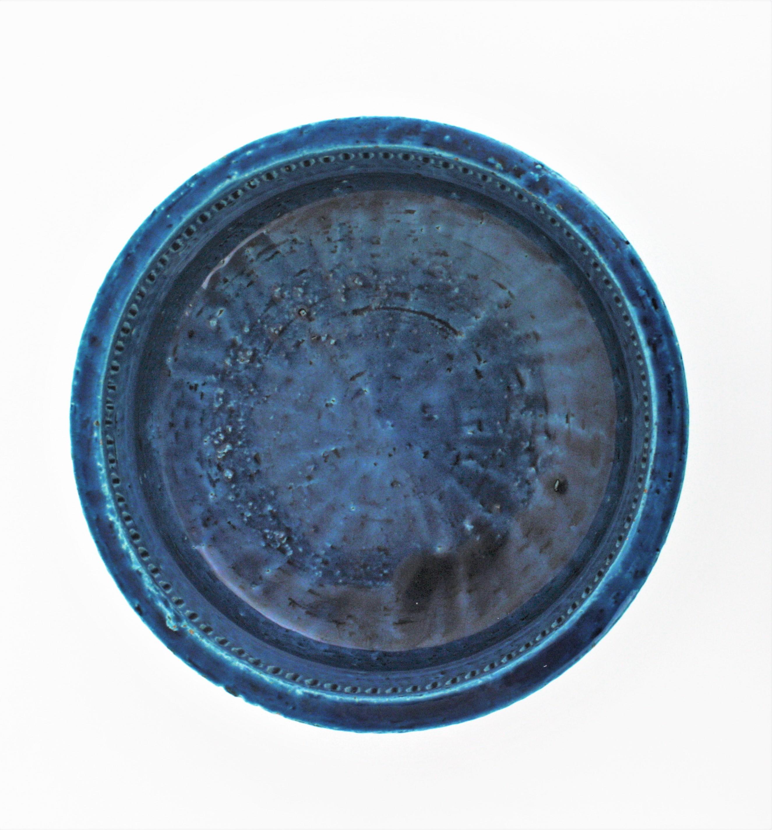 20th Century SIC Rimini Blue Glazed Ceramic Large Centerpiece Bowl, Bitossi Aldo Londi Style