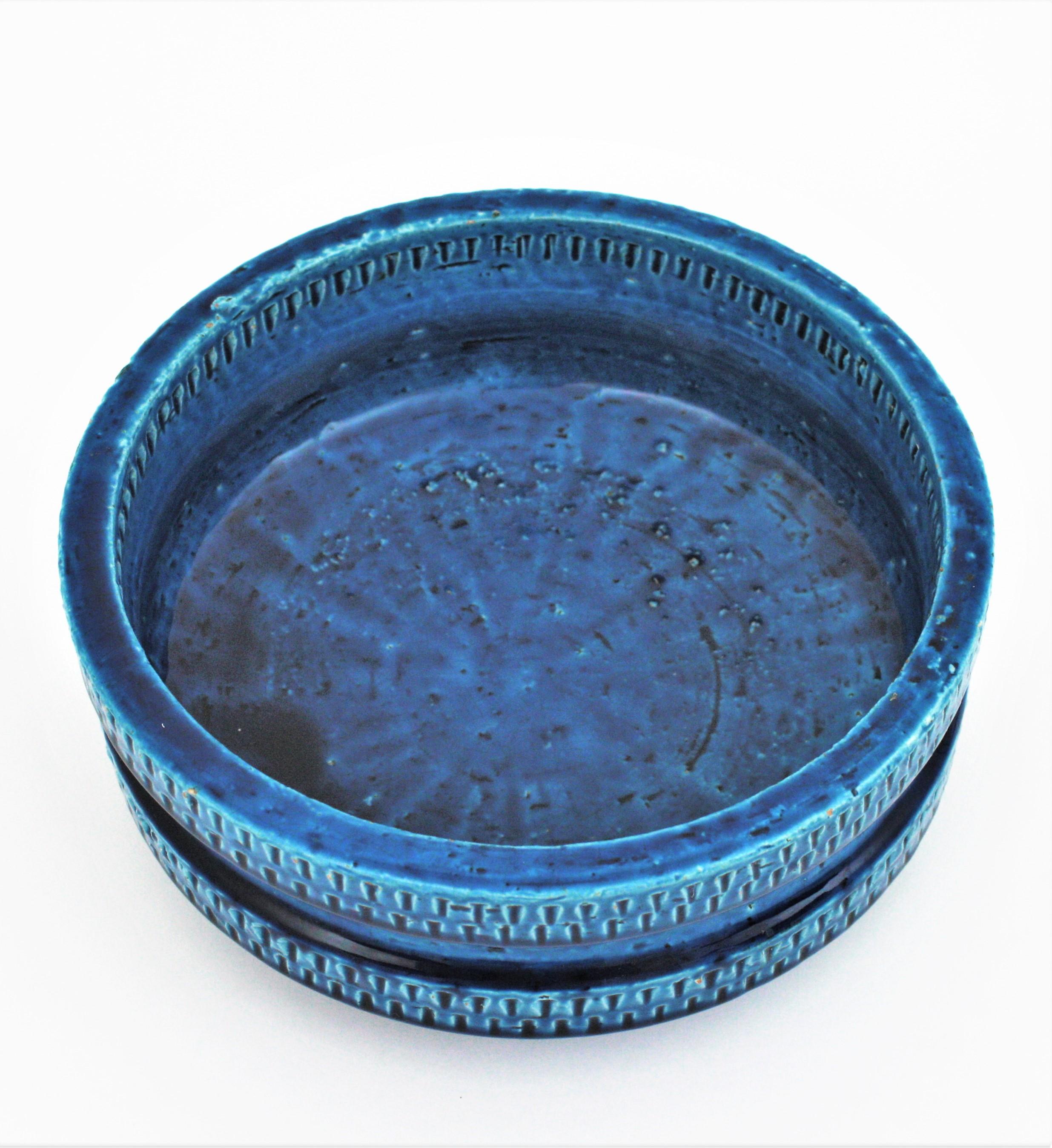 SIC Rimini Blue Glazed Ceramic Large Centerpiece Bowl, Bitossi Aldo Londi Style 1