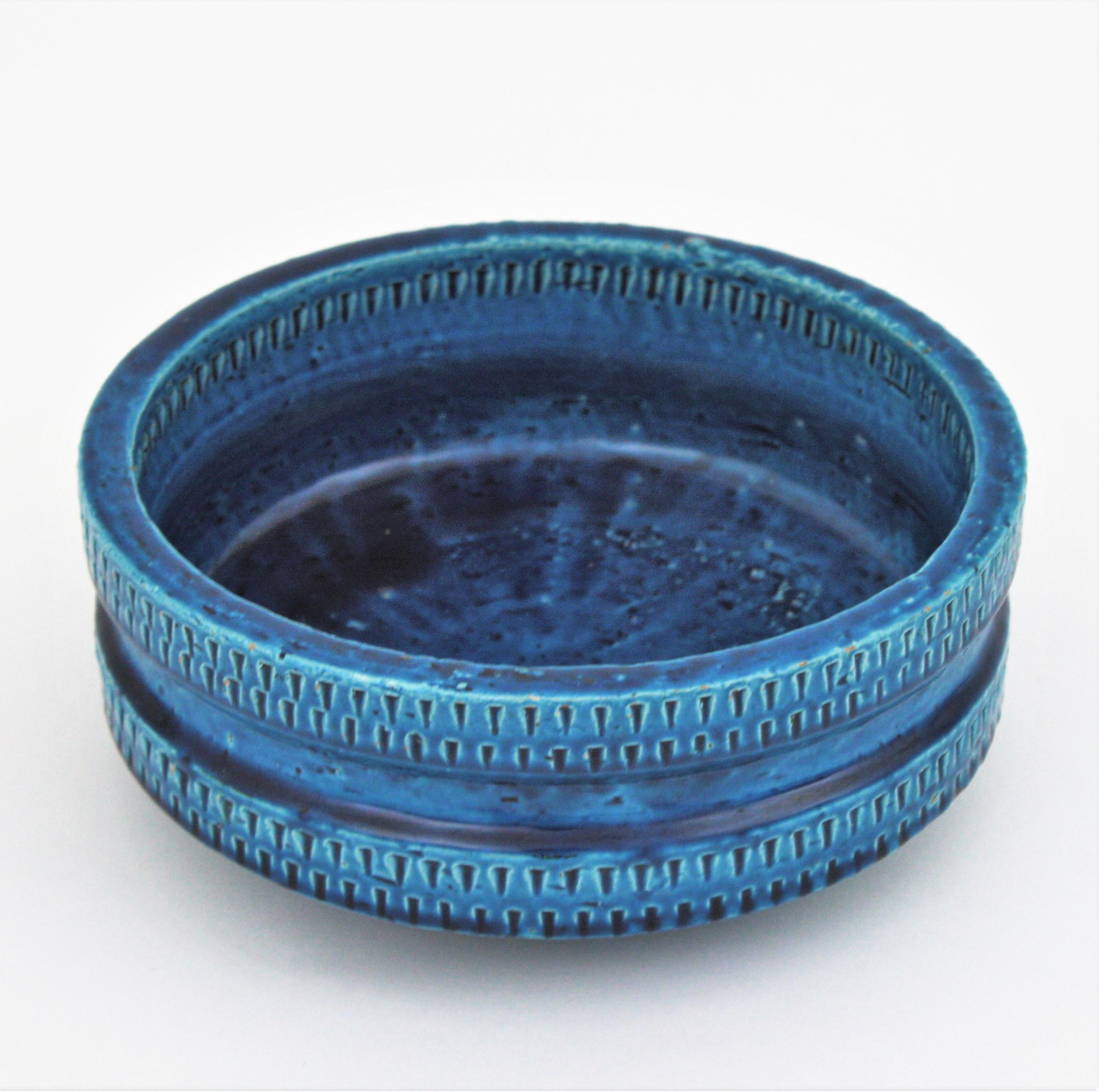 Céramique Grand bol de centre de table en céramique émaillée bleue SIC Rimini, style Bitossi Aldo Londi