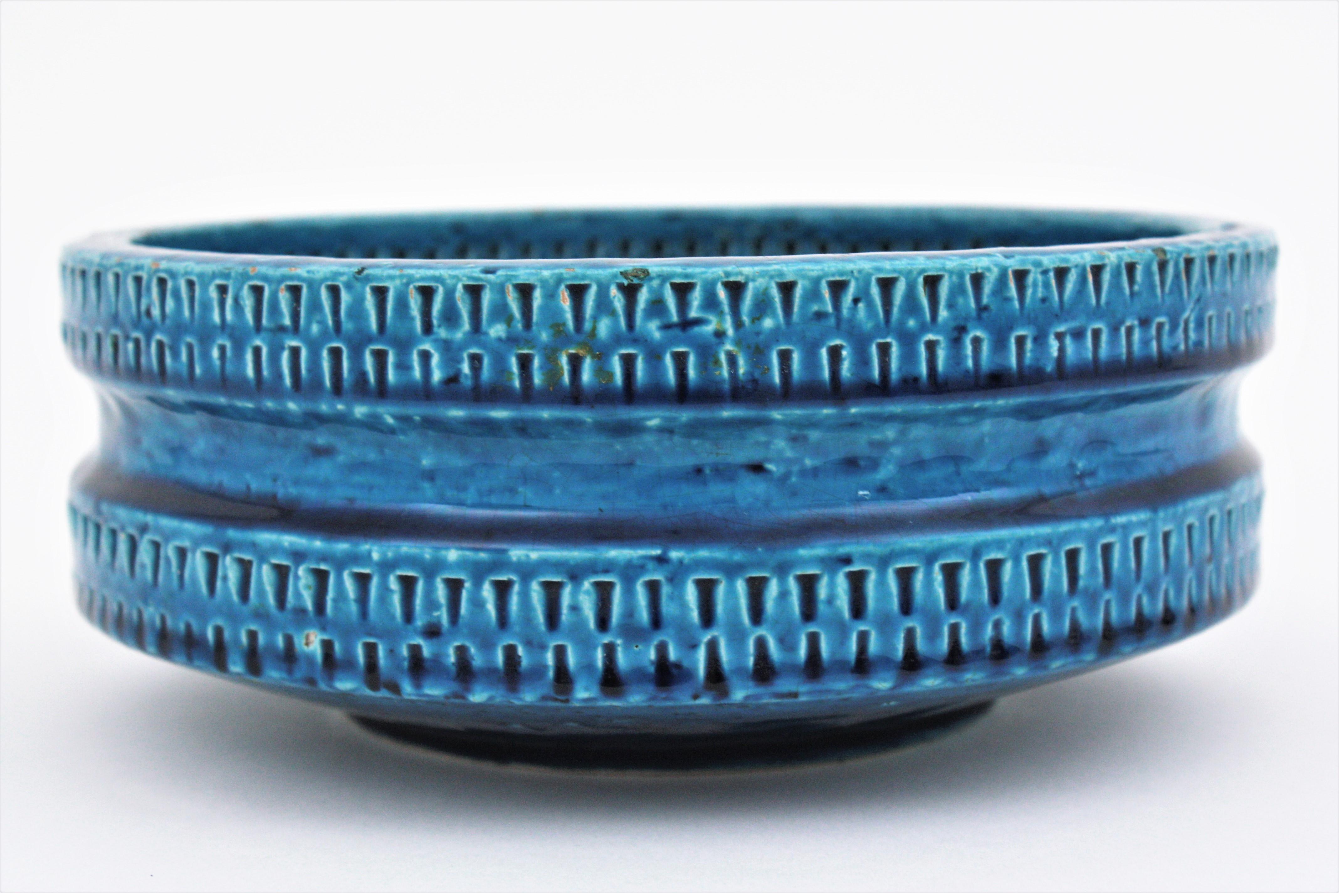 Grand bol de centre de table en céramique émaillée bleue SIC Rimini, style Bitossi Aldo Londi 1