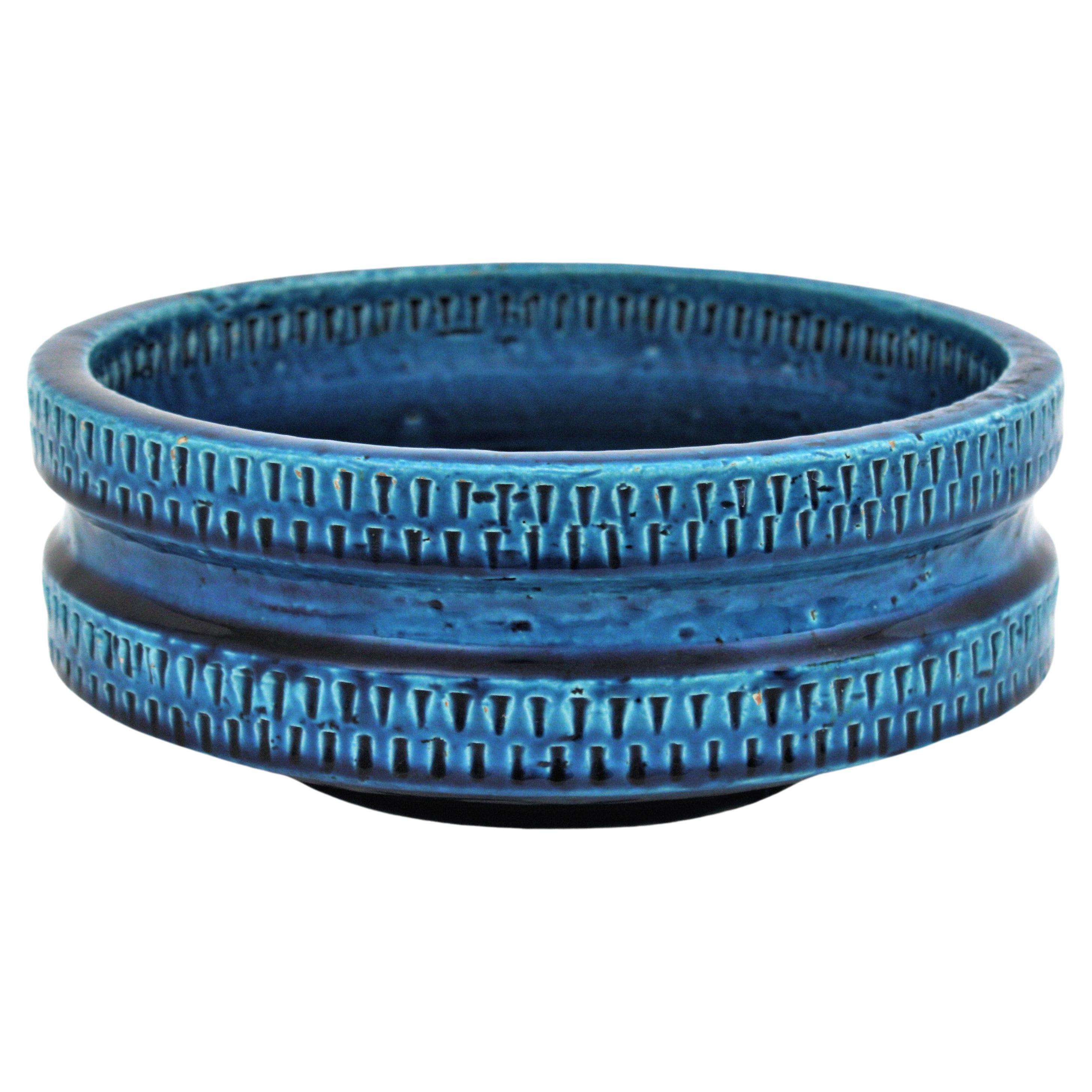 SIC Rimini Blue Glazed Ceramic Large Centerpiece Bowl, Bitossi Aldo Londi Style