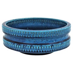 Grand bol de centre de table en céramique émaillée bleue SIC Rimini, style Bitossi Aldo Londi
