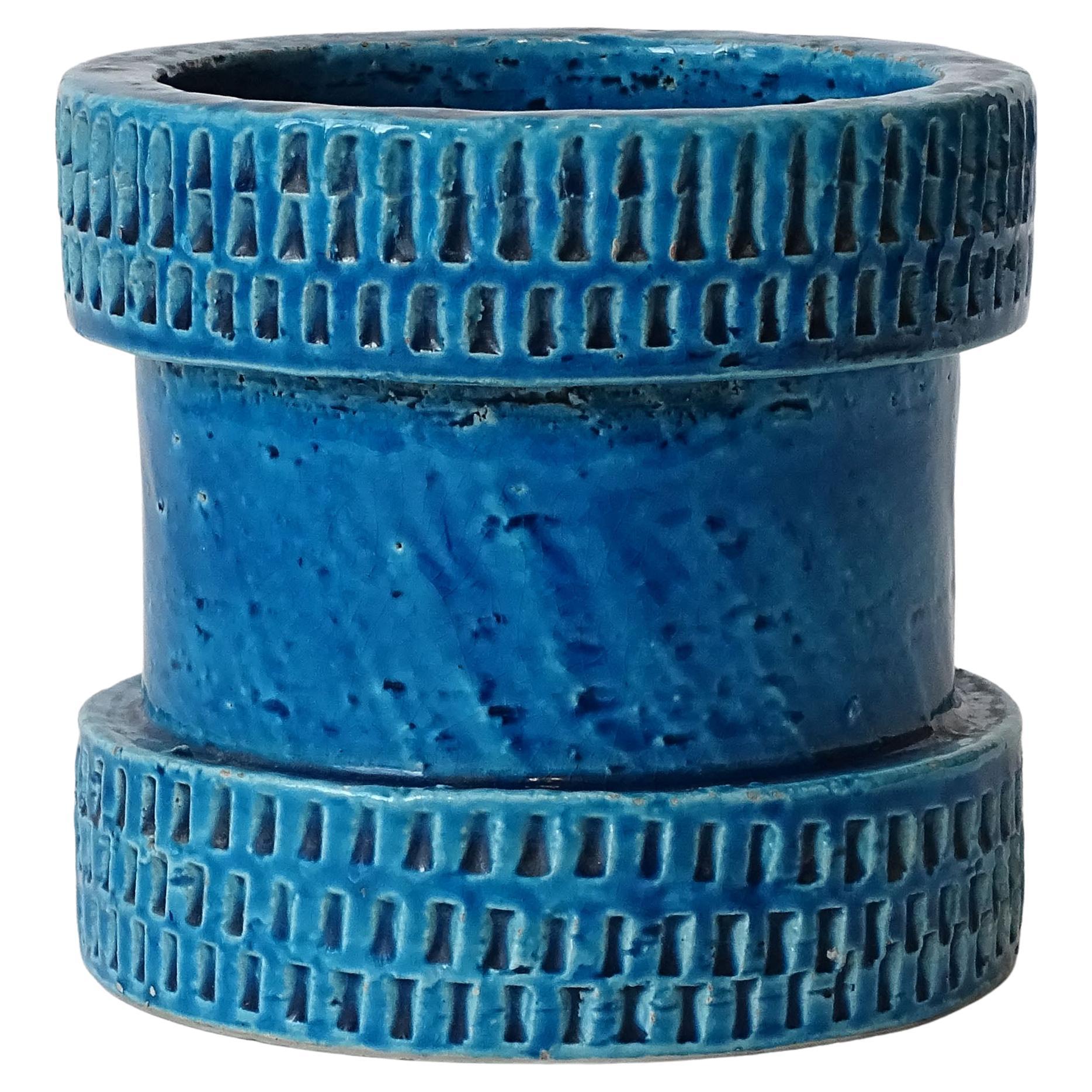 SIC Rimini Blue Glazed Ceramic Vase, Bitossi Aldo Londi Style For Sale