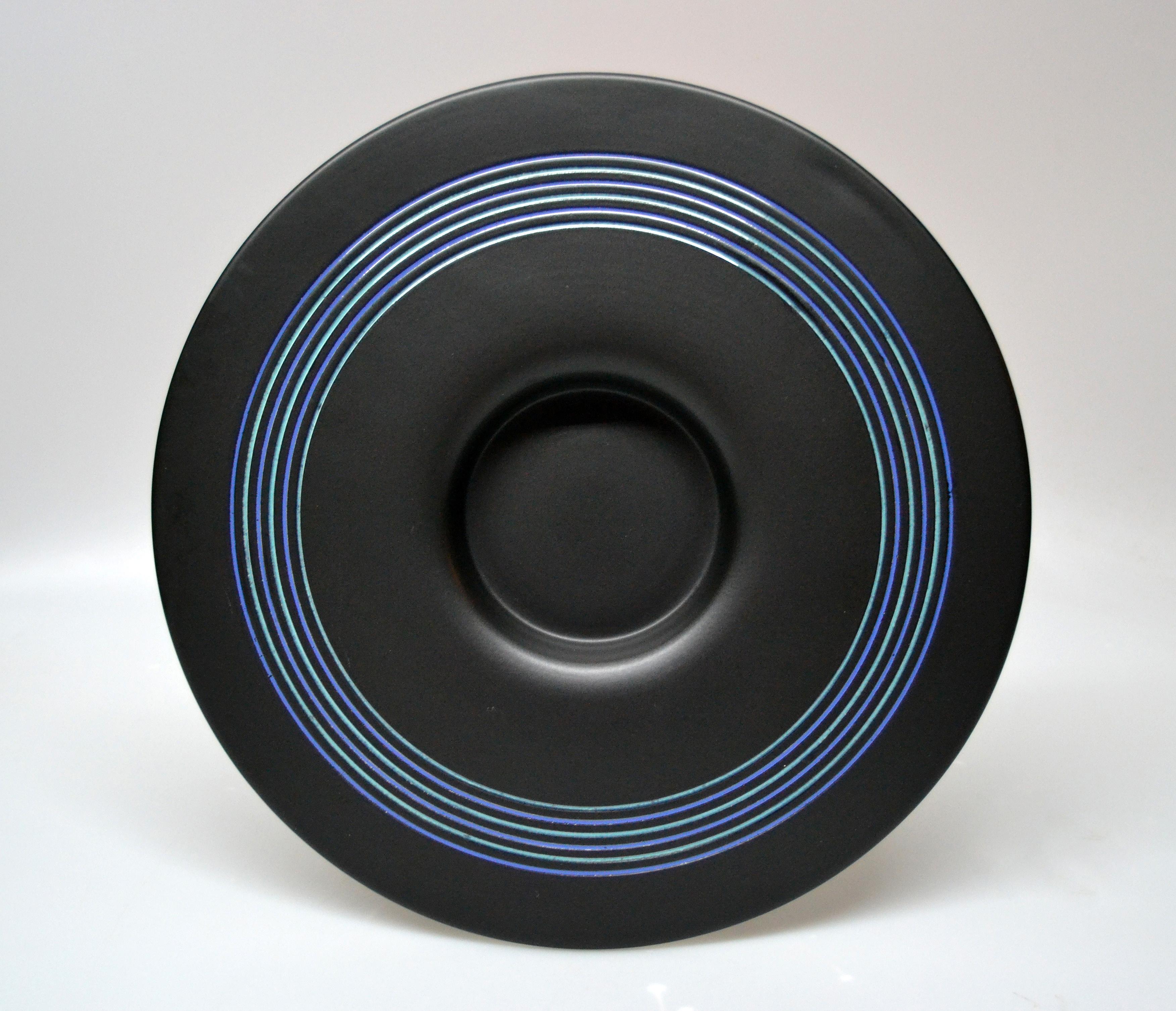 Sicart Ceramic Plate, Centerpiece, Fruit Bowl in Black & Blue by Boccato, Italy 3