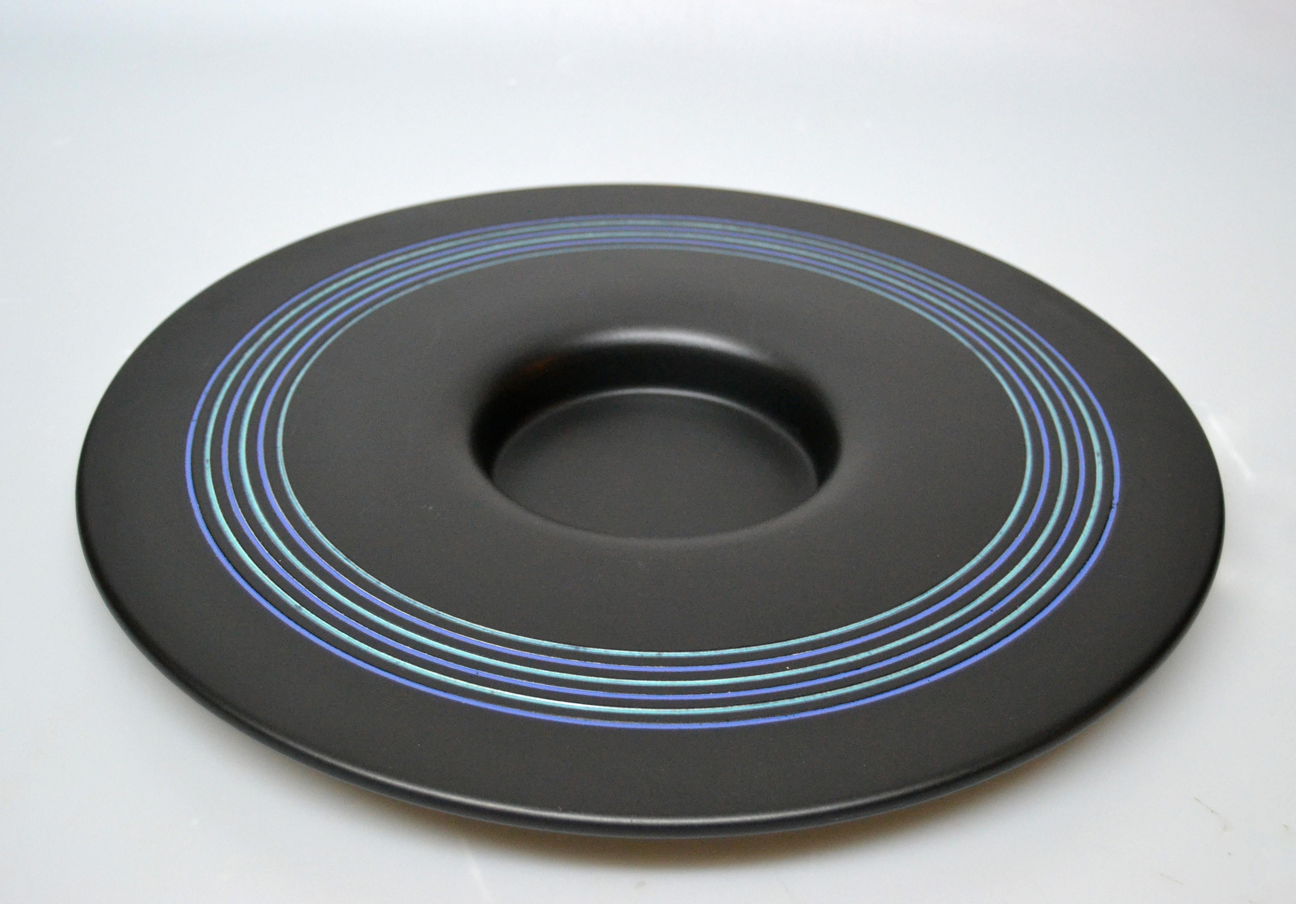 Late 20th Century Sicart Ceramic Plate, Centerpiece, Fruit Bowl in Black & Blue by Boccato, Italy