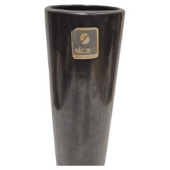SICART Italy Cylinder Vase, matte black ceramic vase in a 1970s space-age style