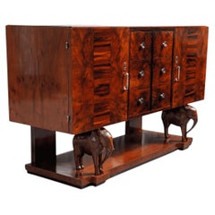 Sicilian Art Deco Sideboard Drawers Wood with Hand-Carved Elephants, 1930s